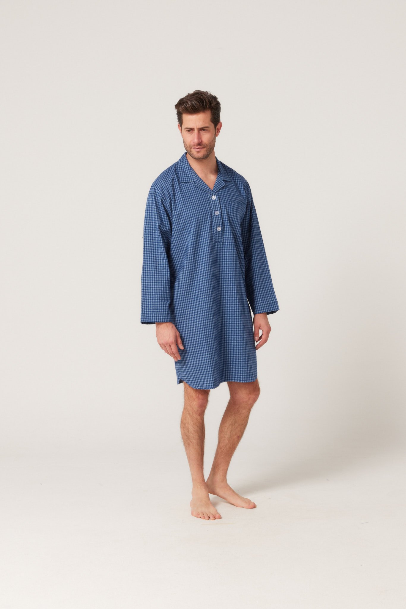 Winterweight Long Sleeve Nightshirt - Navy Check
