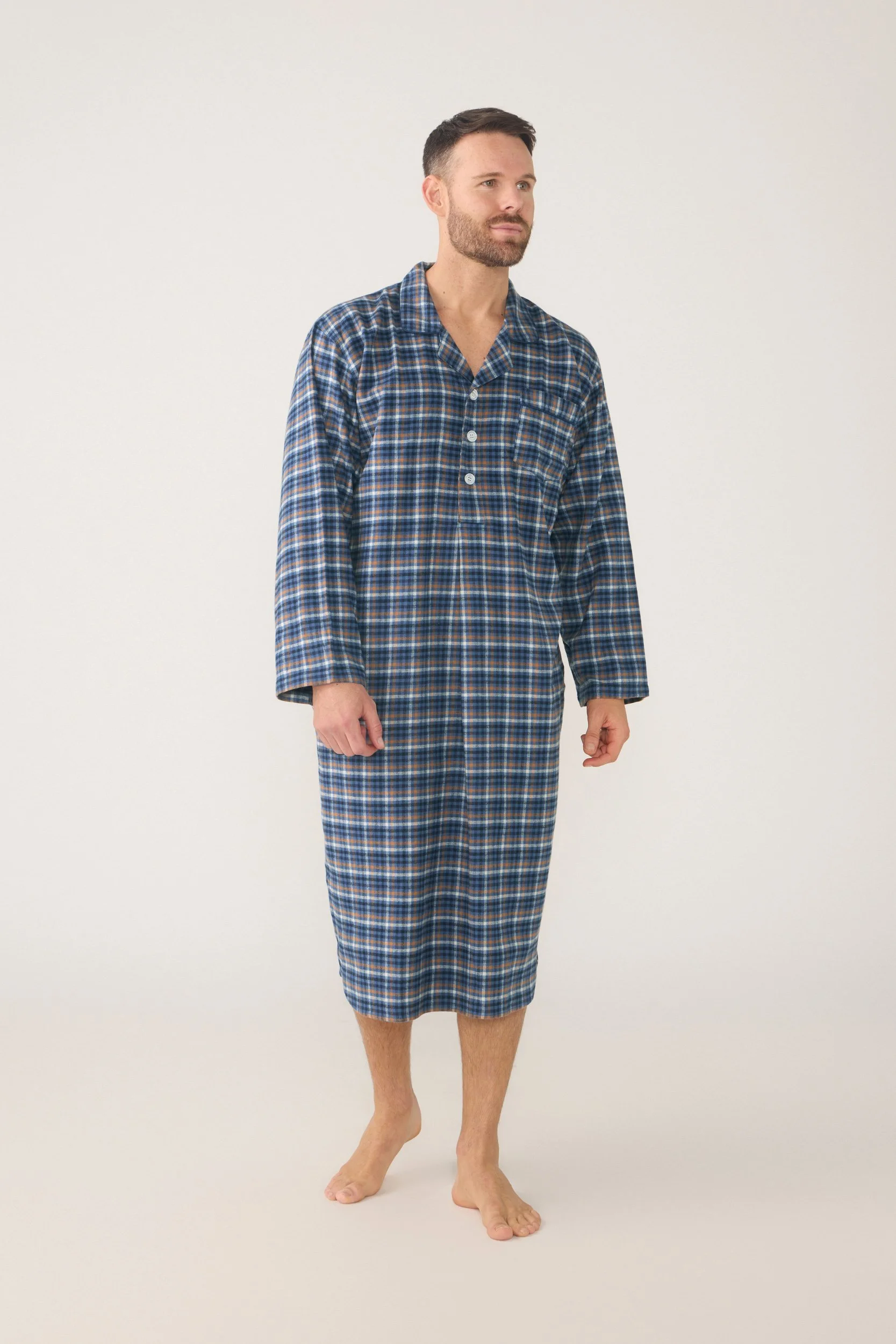 Men’s Winterweight Longer-Length Nightshirt – Ancestry Tartan, Chestnut