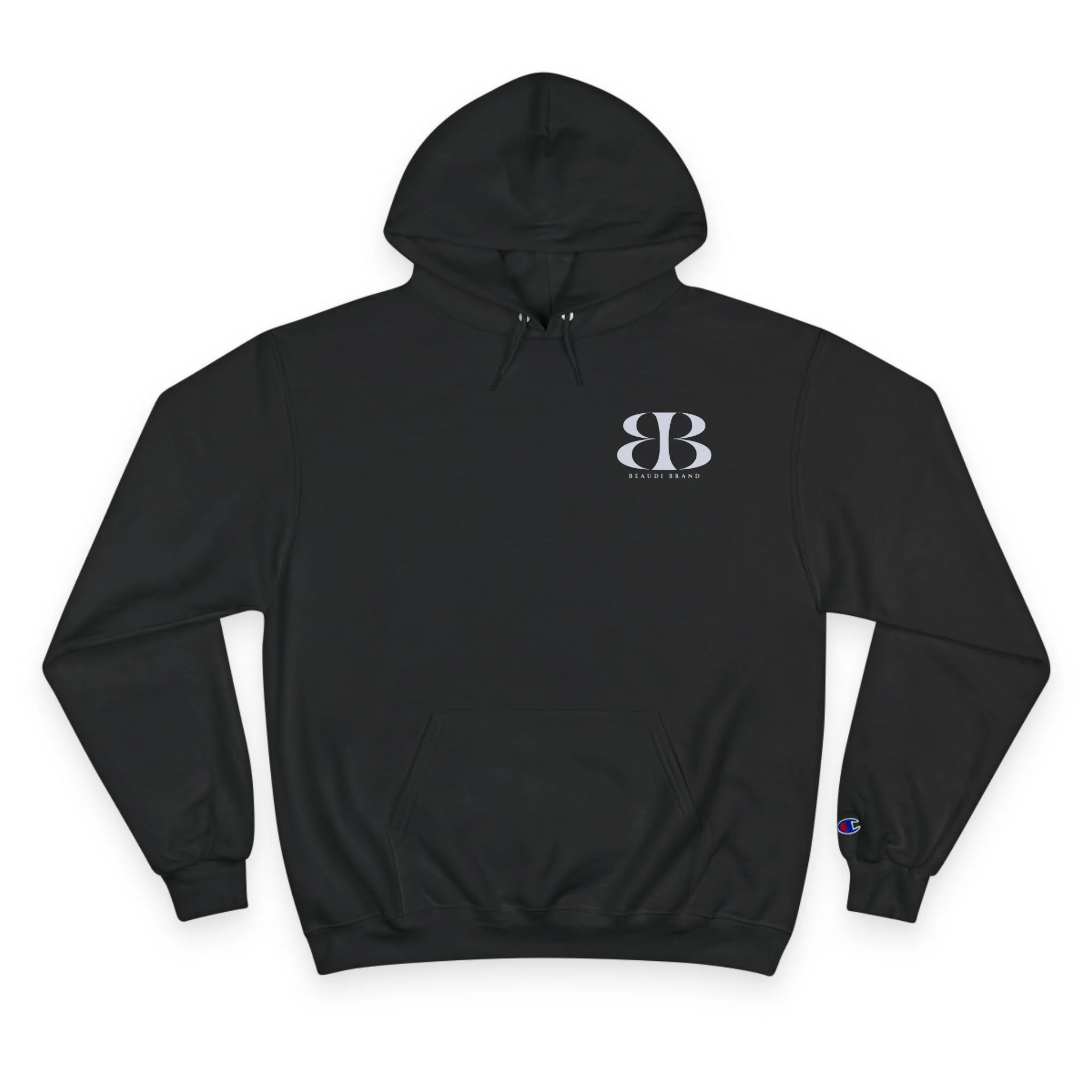 Front view of the dark green Love Never Fails hooded sweatshirt