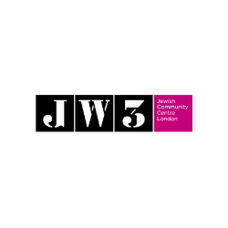 Logo for Jewish Community Centre London featuring the initials JW3 and a magenta square with the full name.