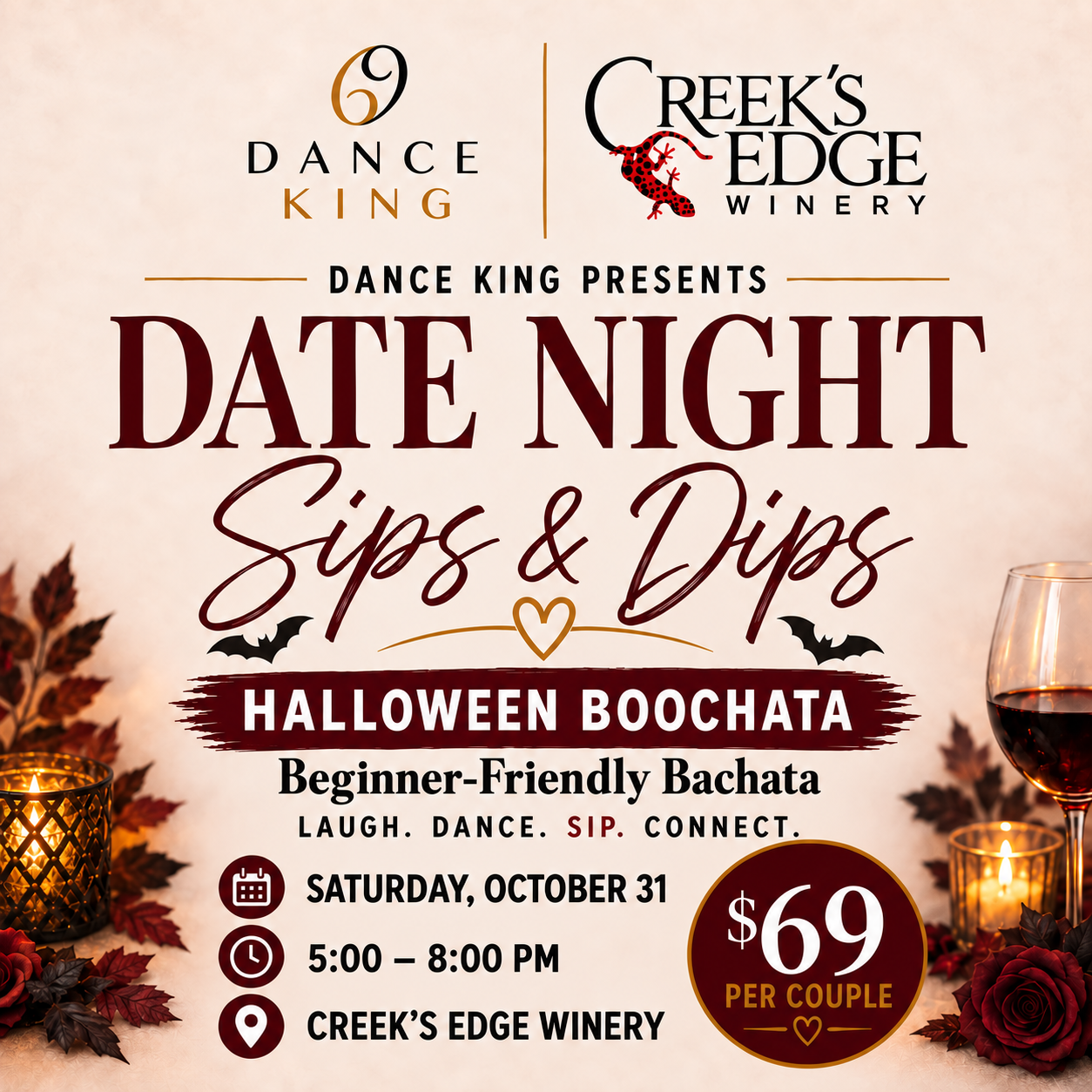 Halloween Boochata Sips + Dips Date Night at Creek's Edge Winery