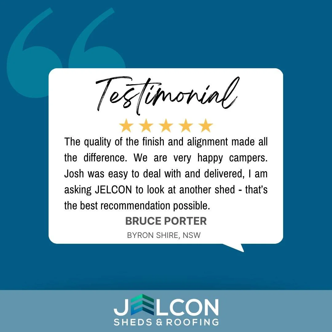 🛠️ Client feedback like this makes it all worth it!
&ldquo;The quality of the finish and alignment made all the difference. We are very happy campers. Josh was easy to deal with and delivered. I'm asking JELCON to look at another shed &ndash; that&r
