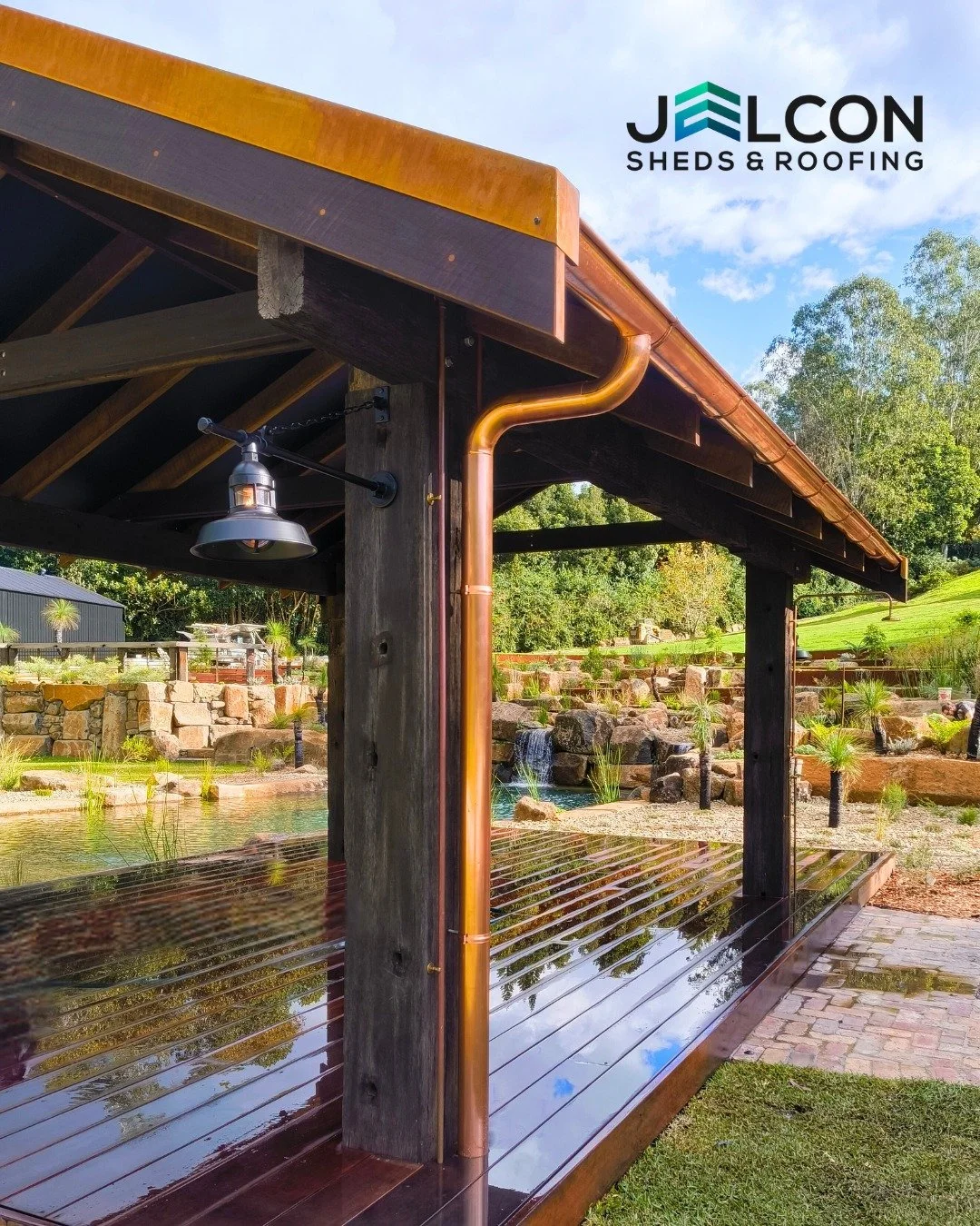 These copper gutters 🧡don't just perform - they elevate the entire build. Installed with cotton gloves to protect the finish, because every detail matters. As specialists in custom, bespoke sheds, roofing, patios, and garages, we treat every element