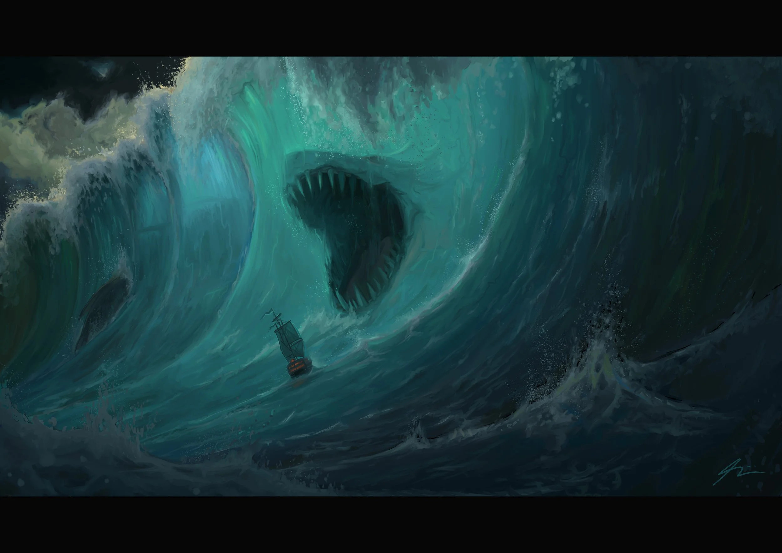 Secret of The Depths

I created this digital painting as the first in a series of 3, titled "Choose Your Own Adventure". It's a dark set, centred around how your adventure ends.

This depiction of a giant sea creature emerging from the depths will ab