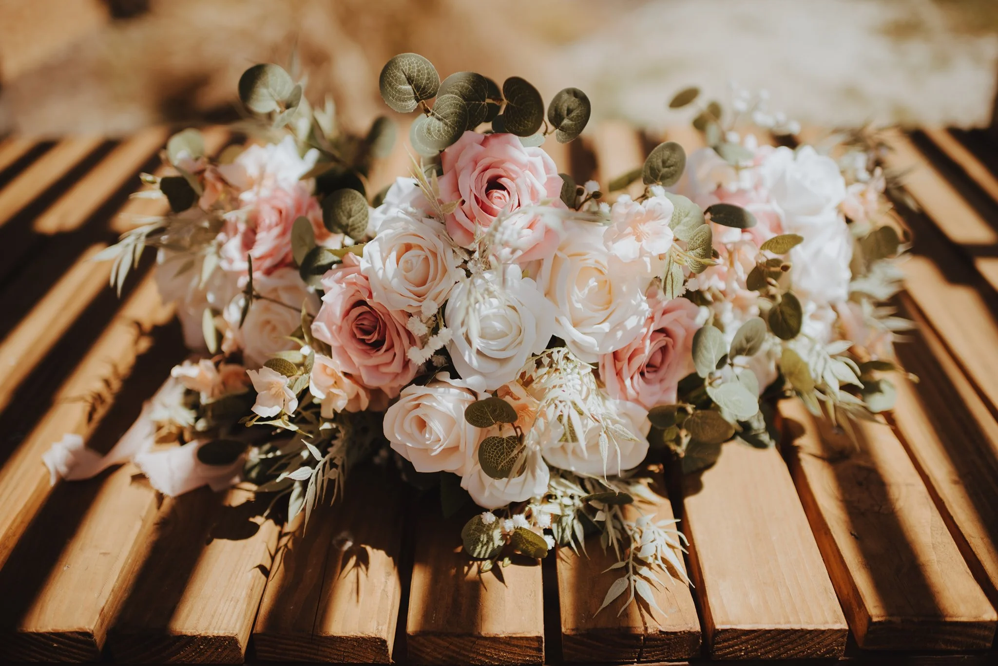 detail photograph of wedding bouquets for bride and bridesmaid