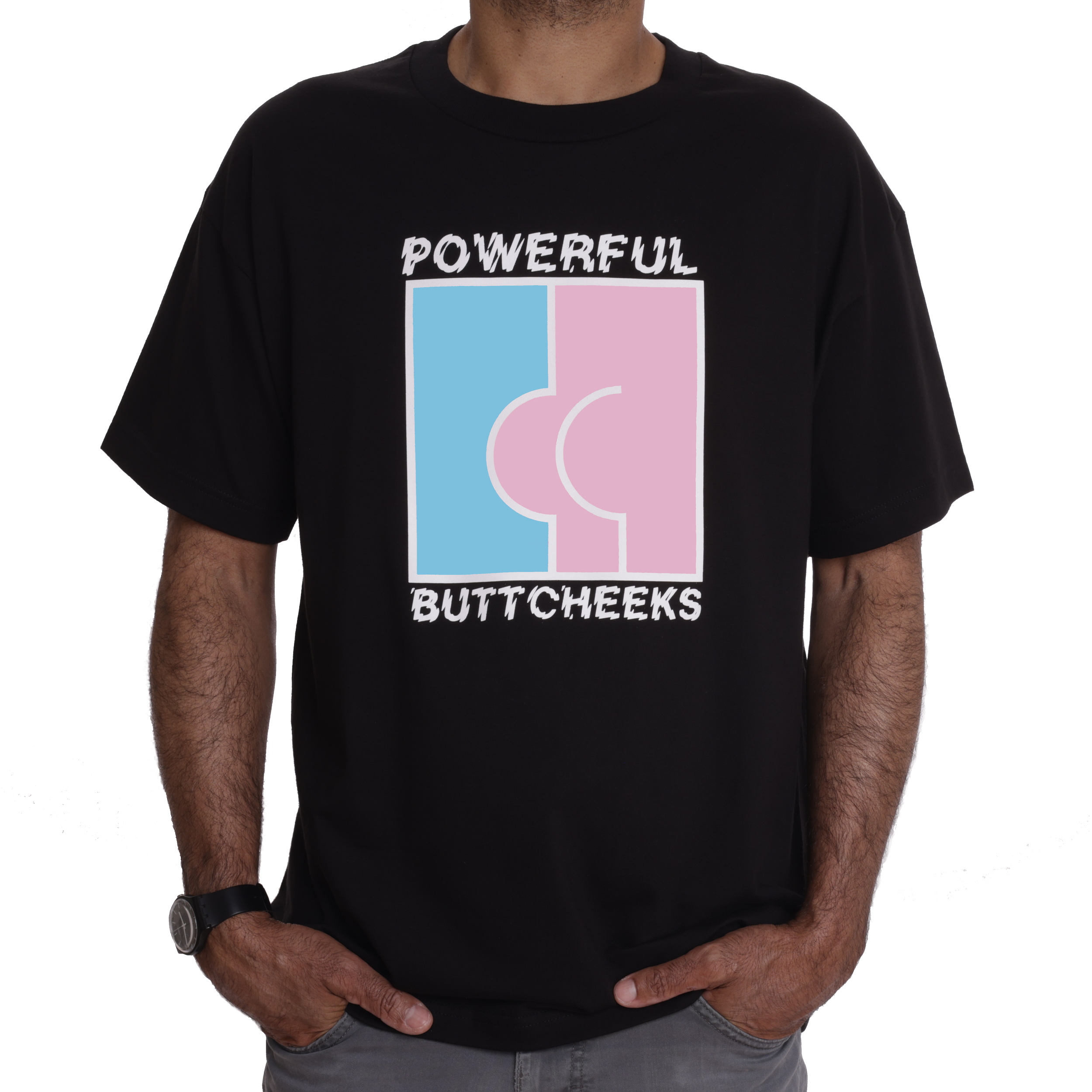 [PRE-ORDER] Ben Kenney "Powerful Buttcheeks" T-Shirt (Pink/Blue)