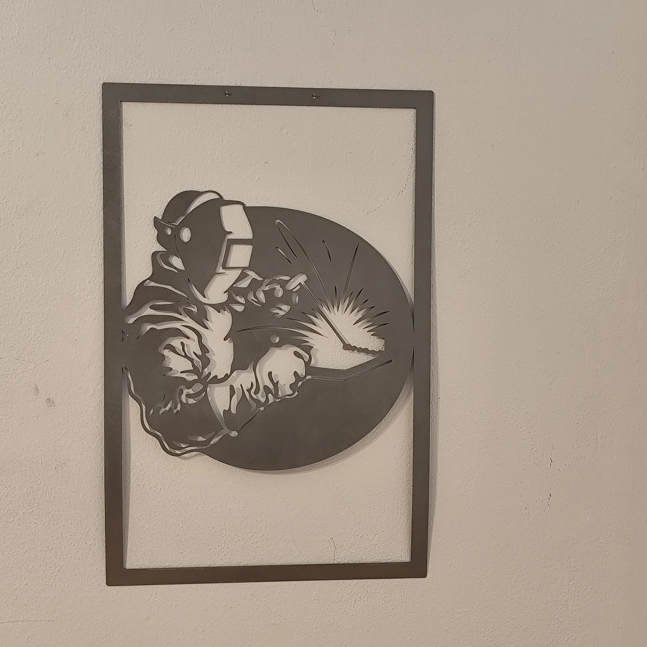 Schweißer Metall Wandbild in Silber moderne Werkstatt Dekoration