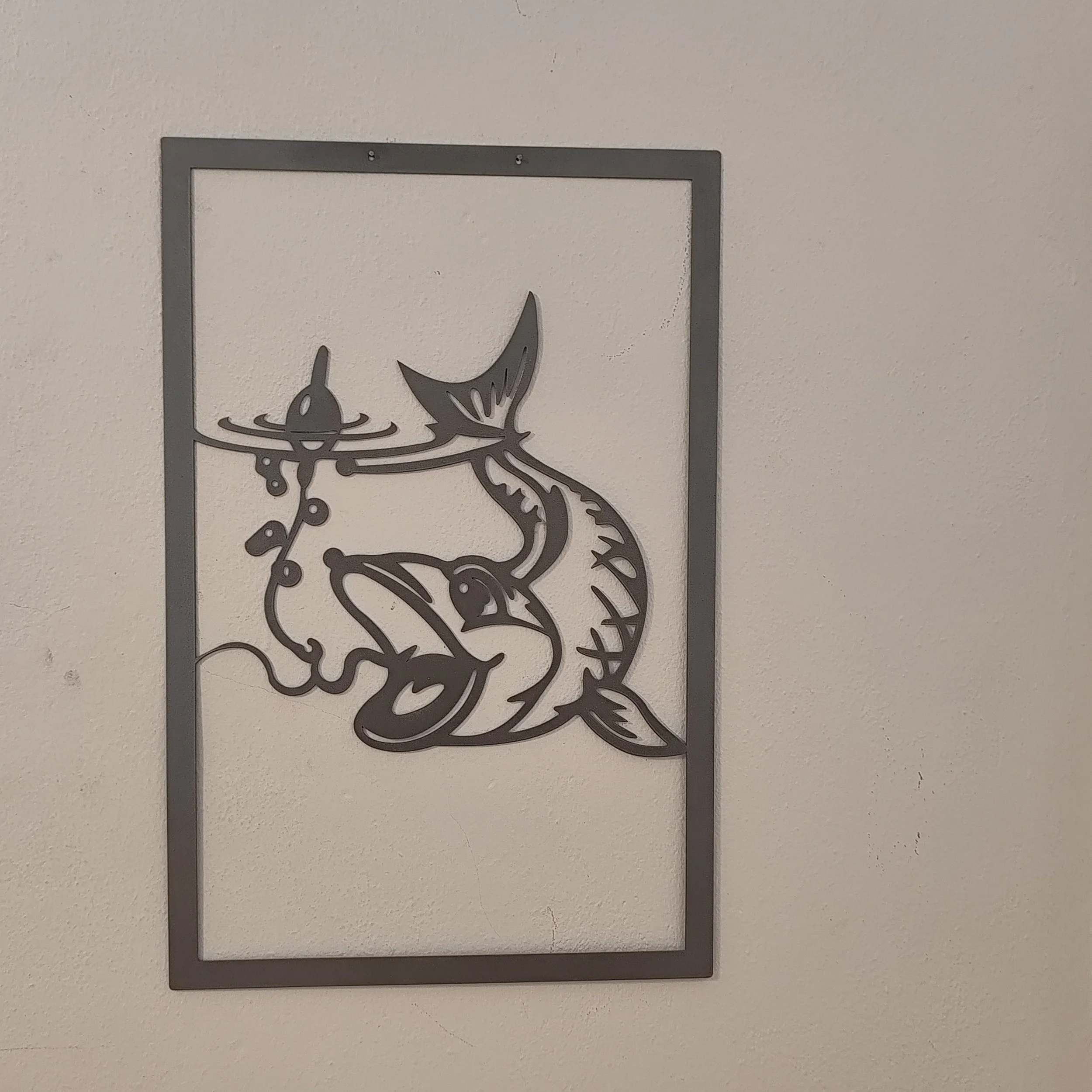 Angler Metall Wandbild in Silber stilvolle Wandkunst Angler