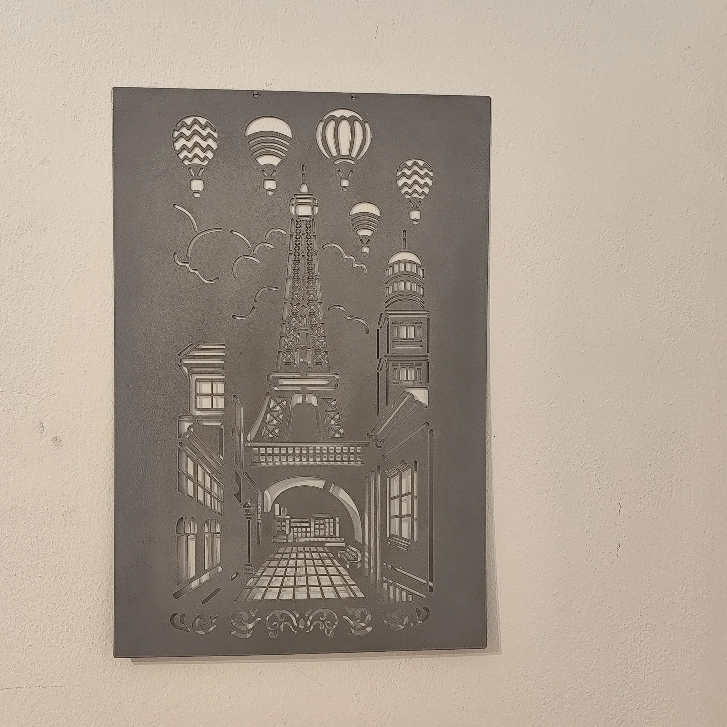 Eiffelturm Metall Wandbild in Silber romantische Wanddekoration