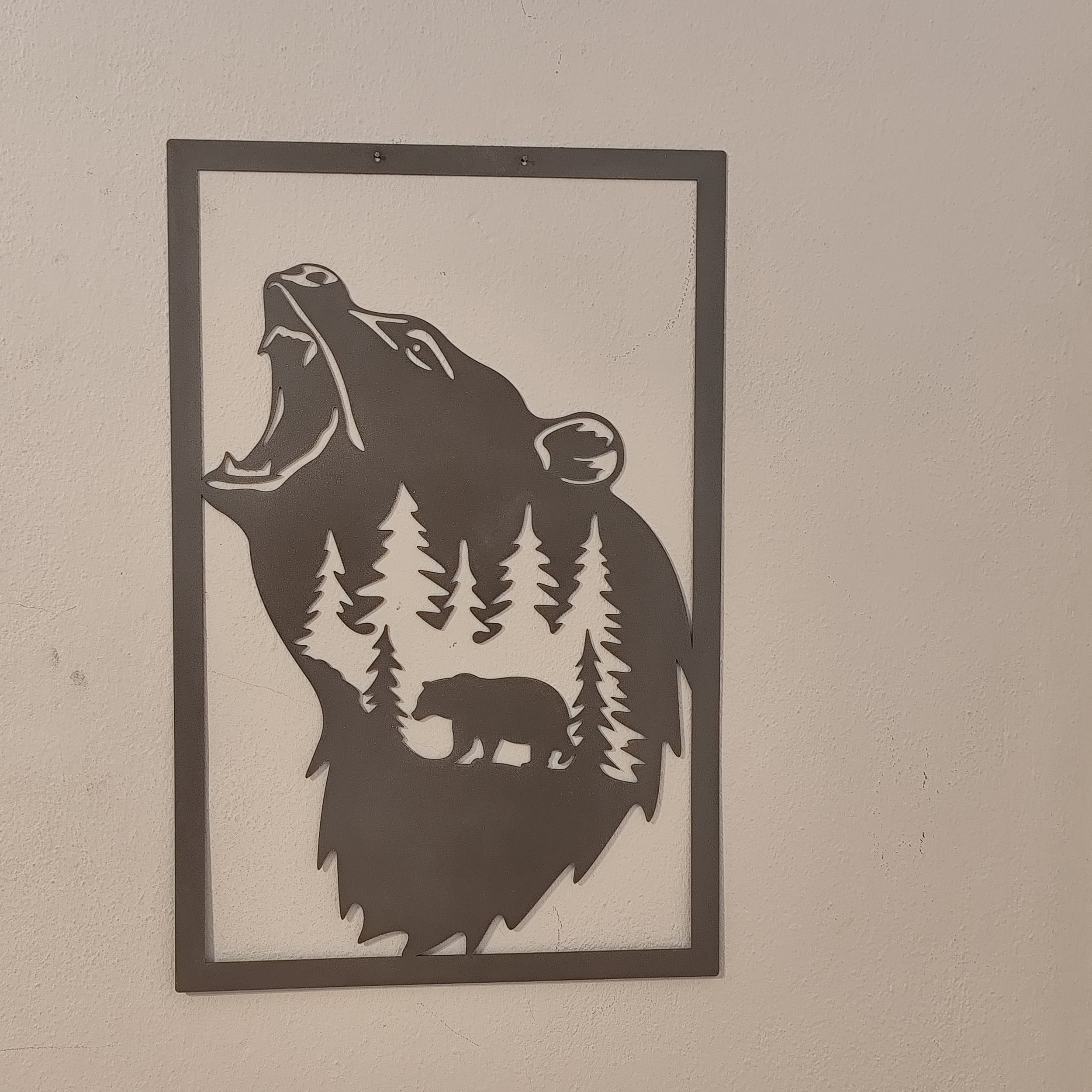 Bär Metall Wandbild in Silber stilvolle Dekoration Wald