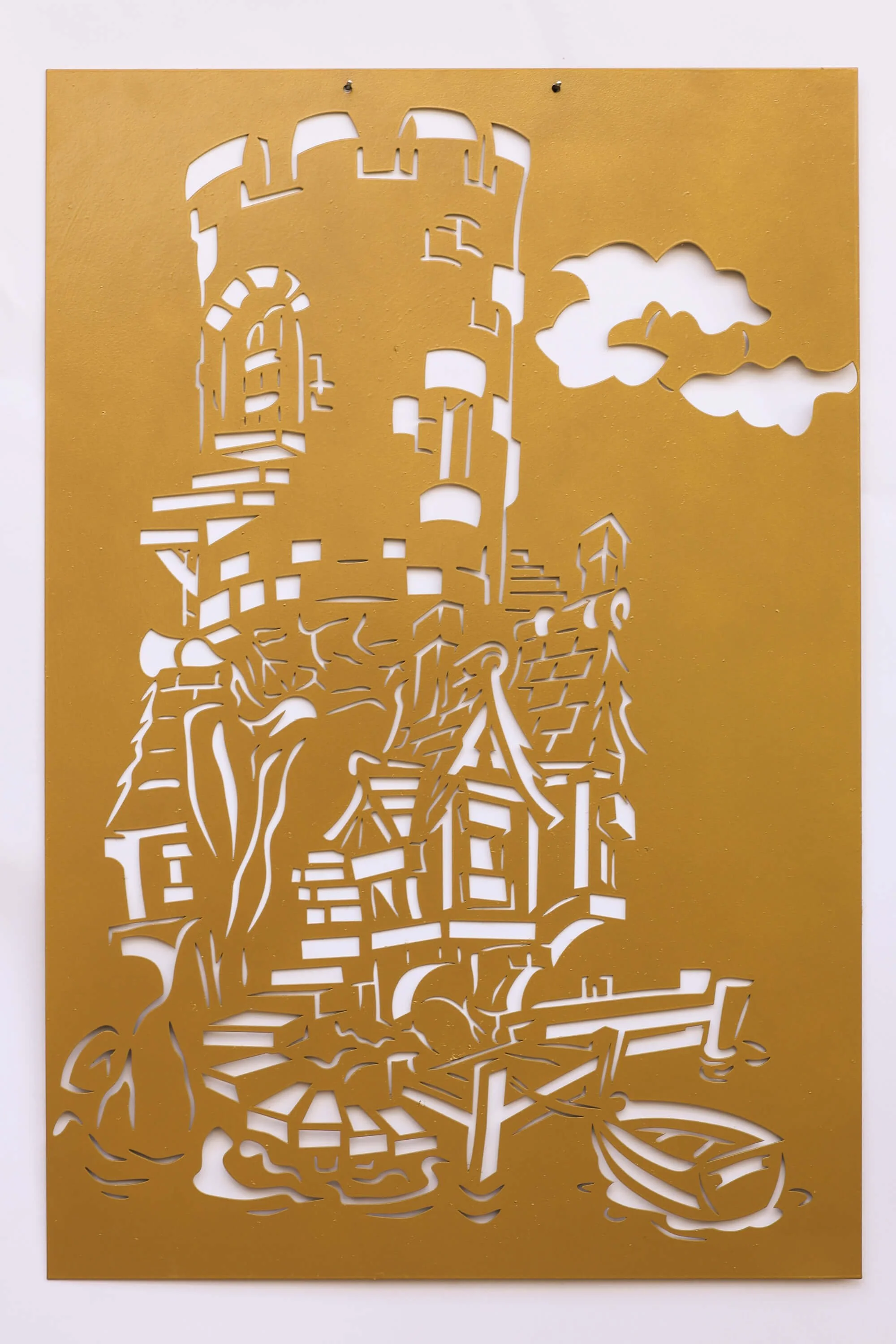 Burg Metall Wandbild – Mittelalterliche Wanddeko aus Metall