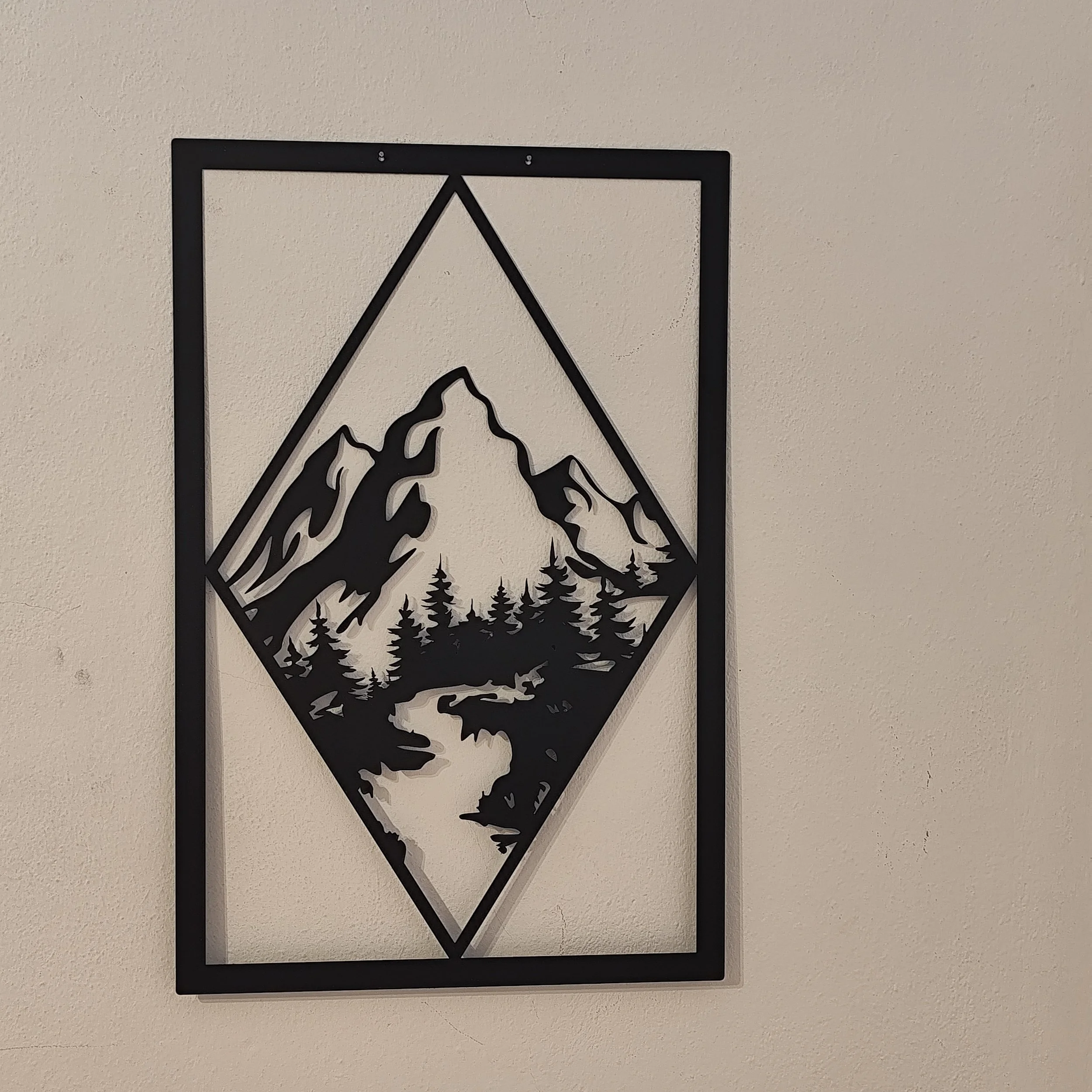 Metall Wandbild Berge Wald Fluss modern schwarz