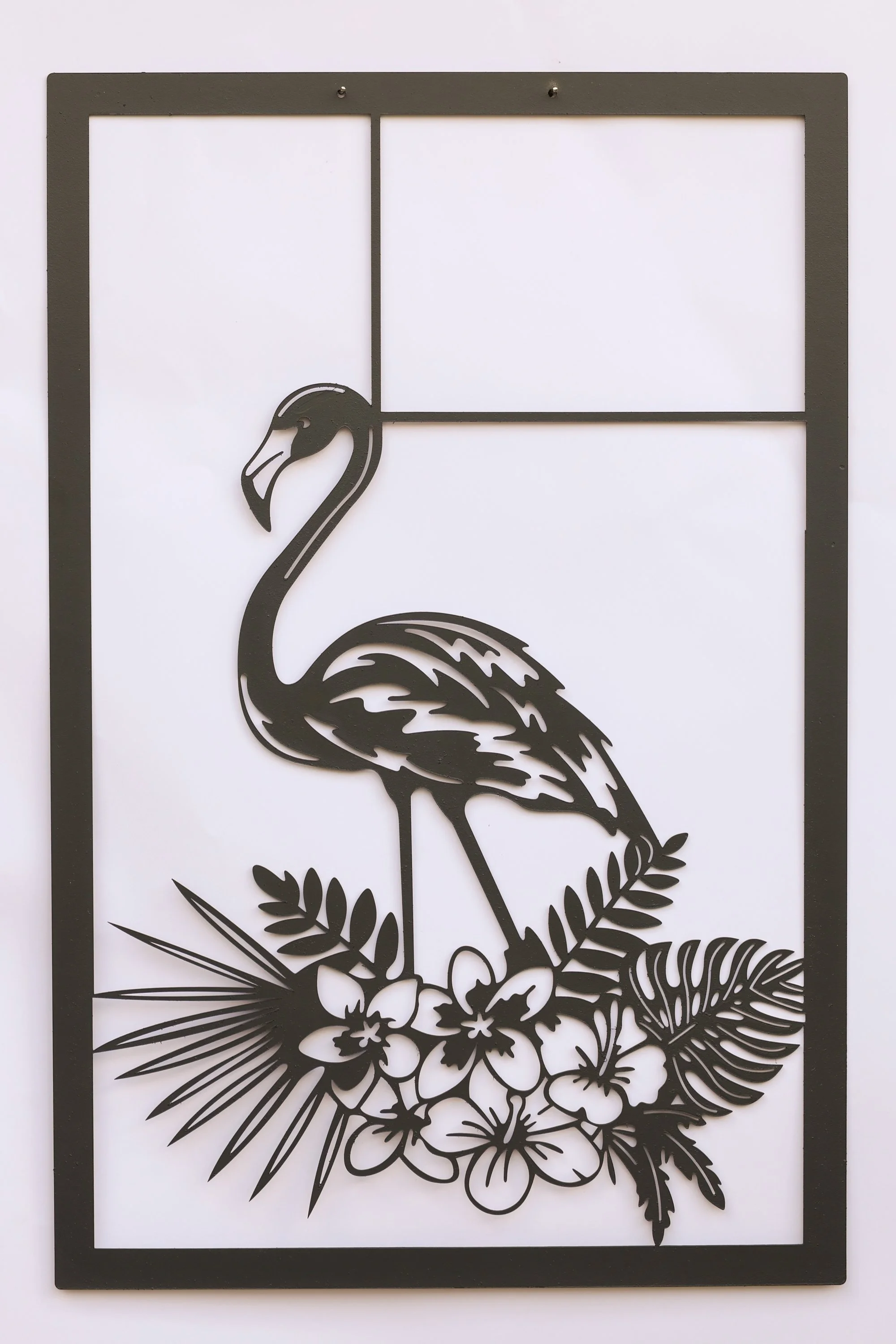 Metall Wandbild Flamingo tropisch modern schwarz