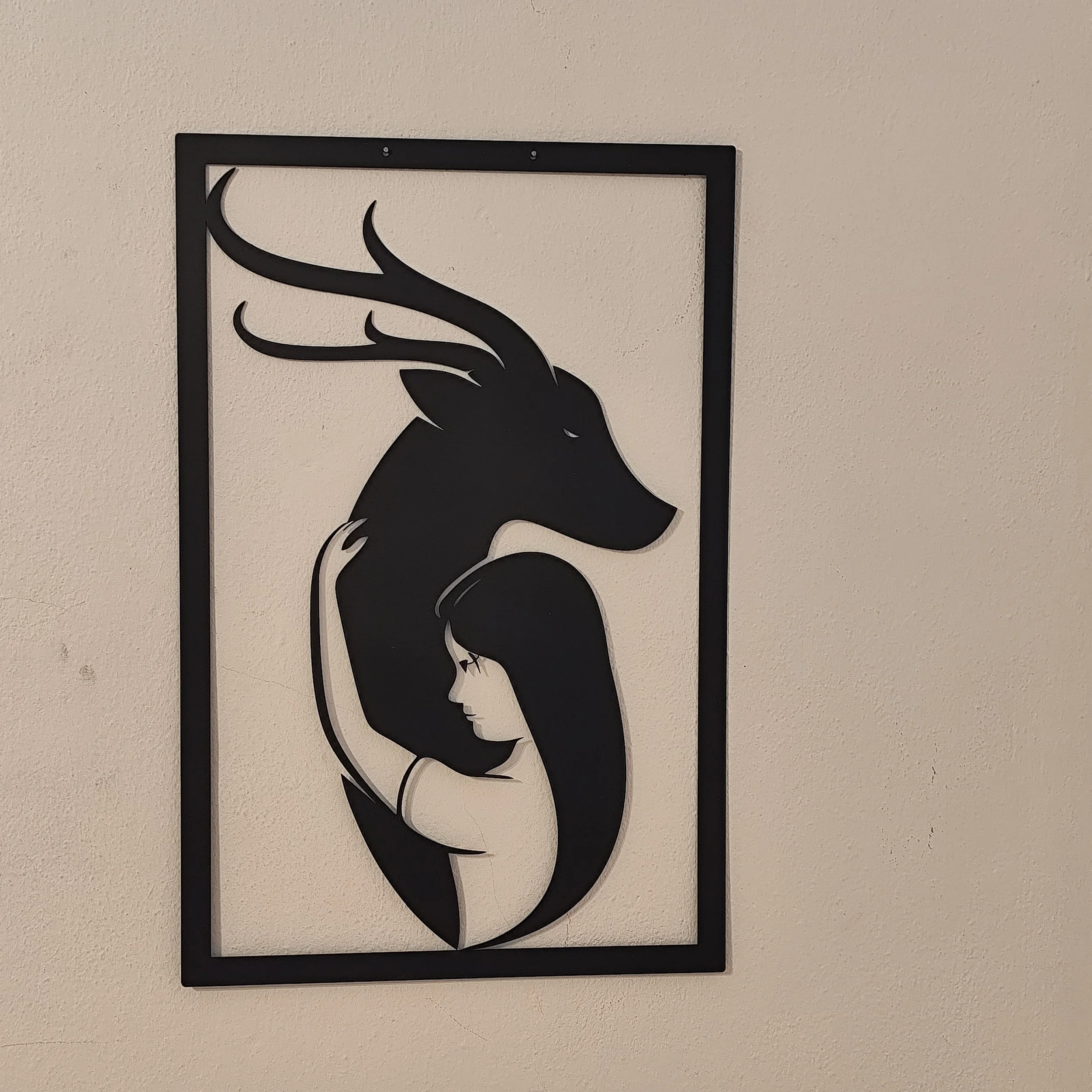 Frau Hirsch Metall Wandbild schwarz minimalistische Kunst