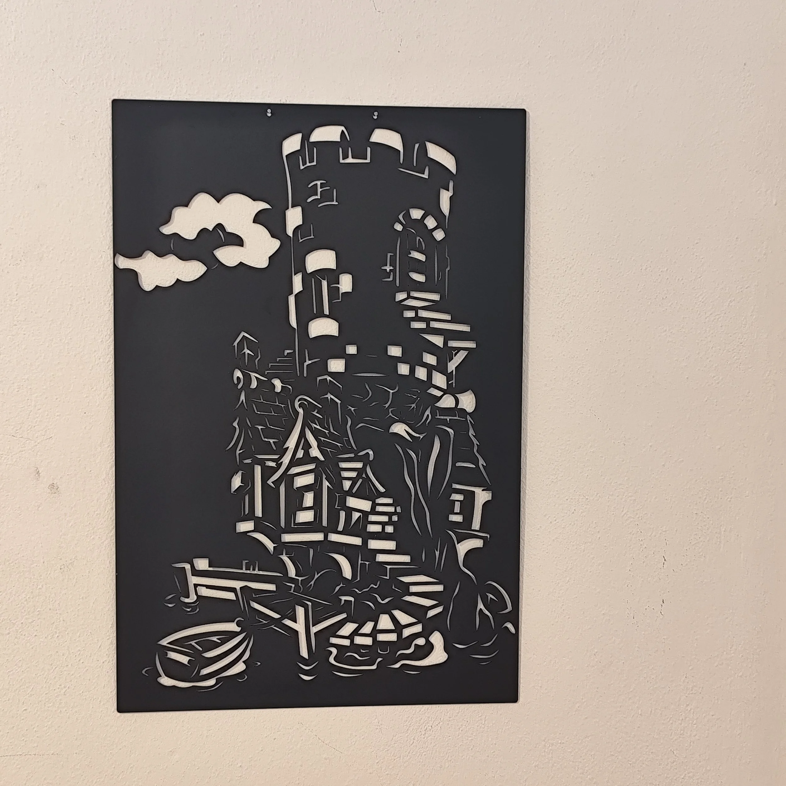 Burg Metall Wandbild in Anthrazit moderne Wandkunst