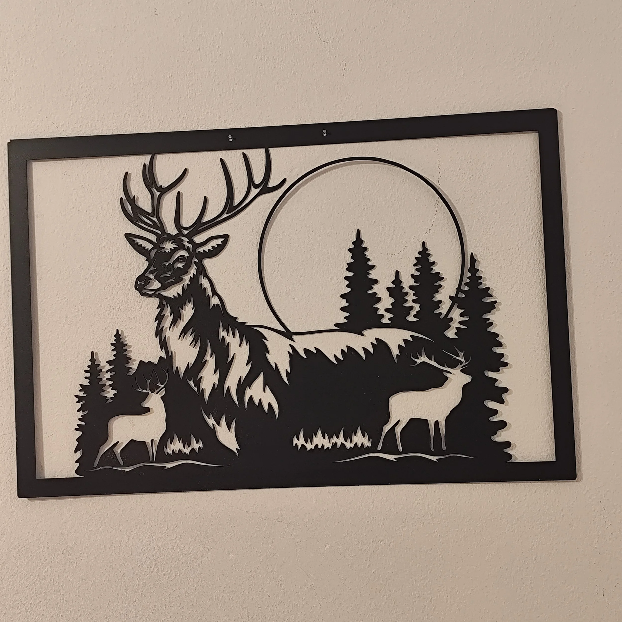 Metall Wandbild Hirsch im Wald modern schwarz