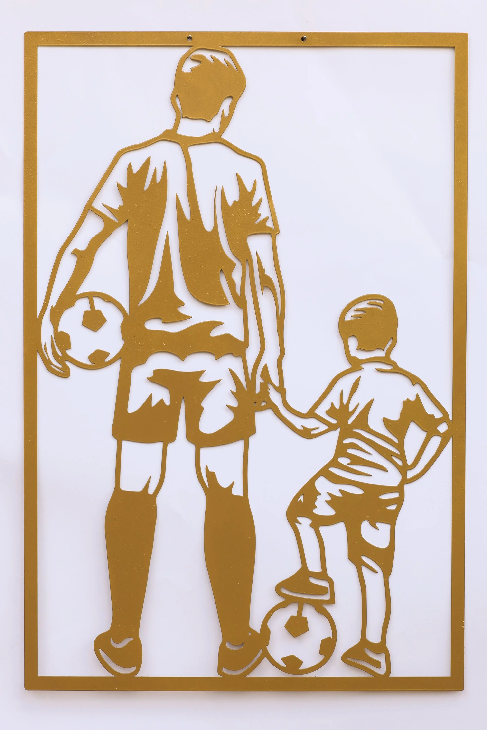 Metall Wandbild Vater und Sohn – Fußballmotiv