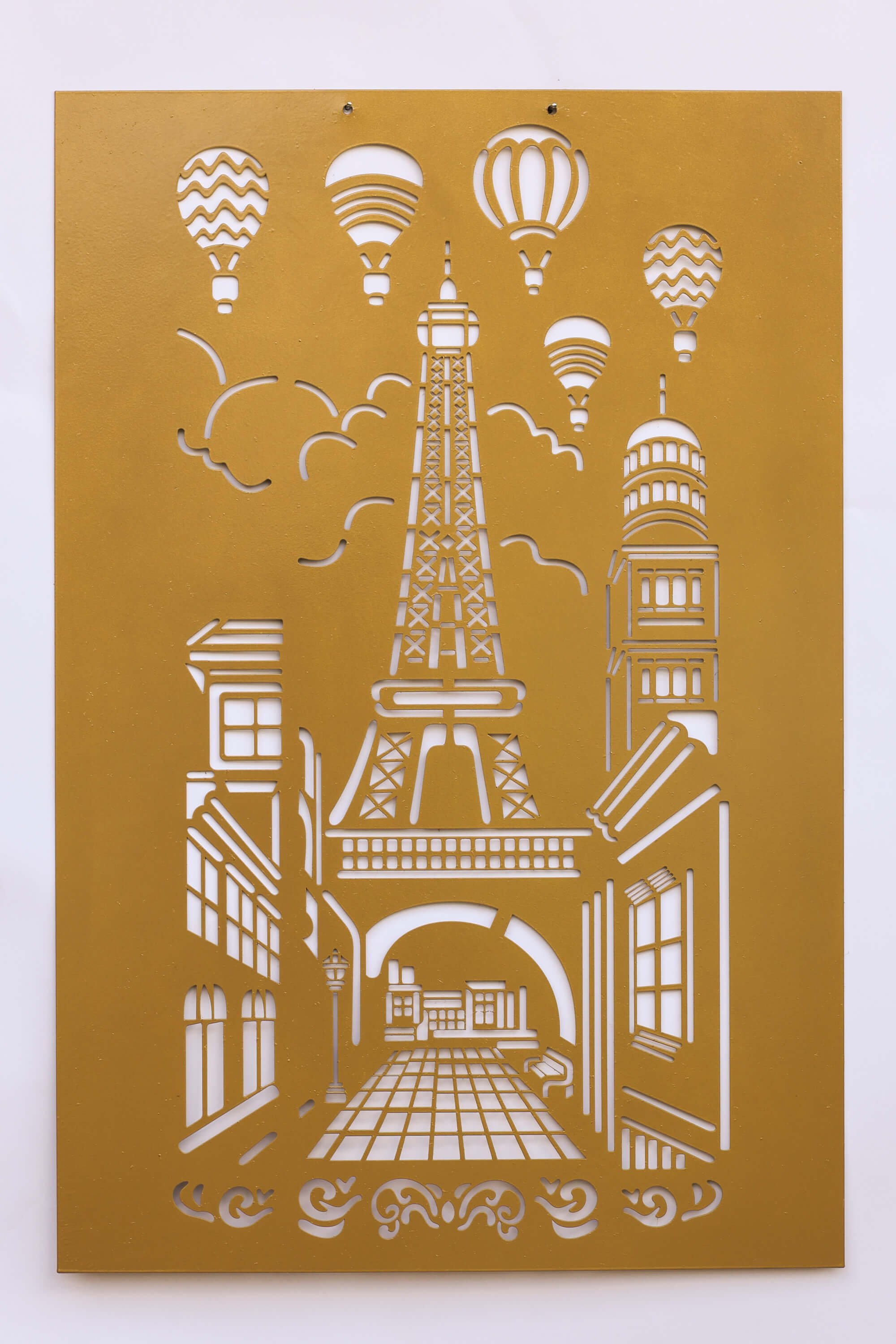 Eiffelturm Metall Wandbild – Paris Wanddeko mit Heißluftballons