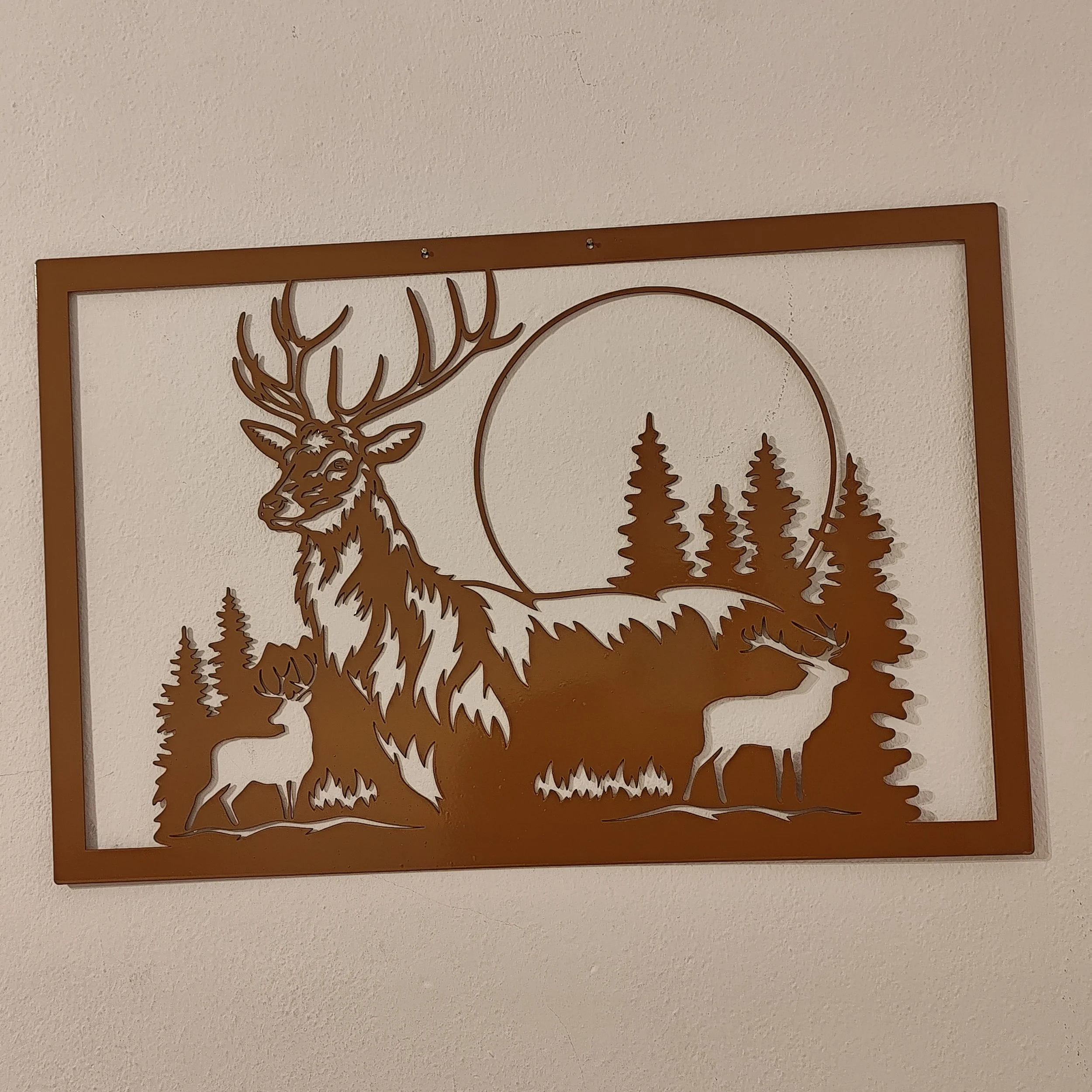 Metall Wandbild Hirsch Wald – Natur Landschaft Wanddeko