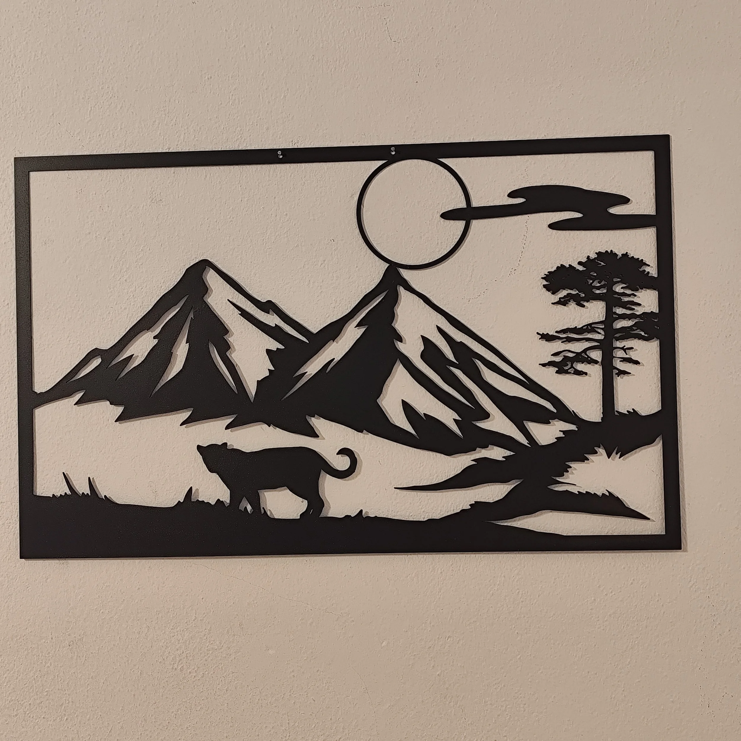 Berglandschaft Metall Wandbild in Schwarz mit Tier Motiv