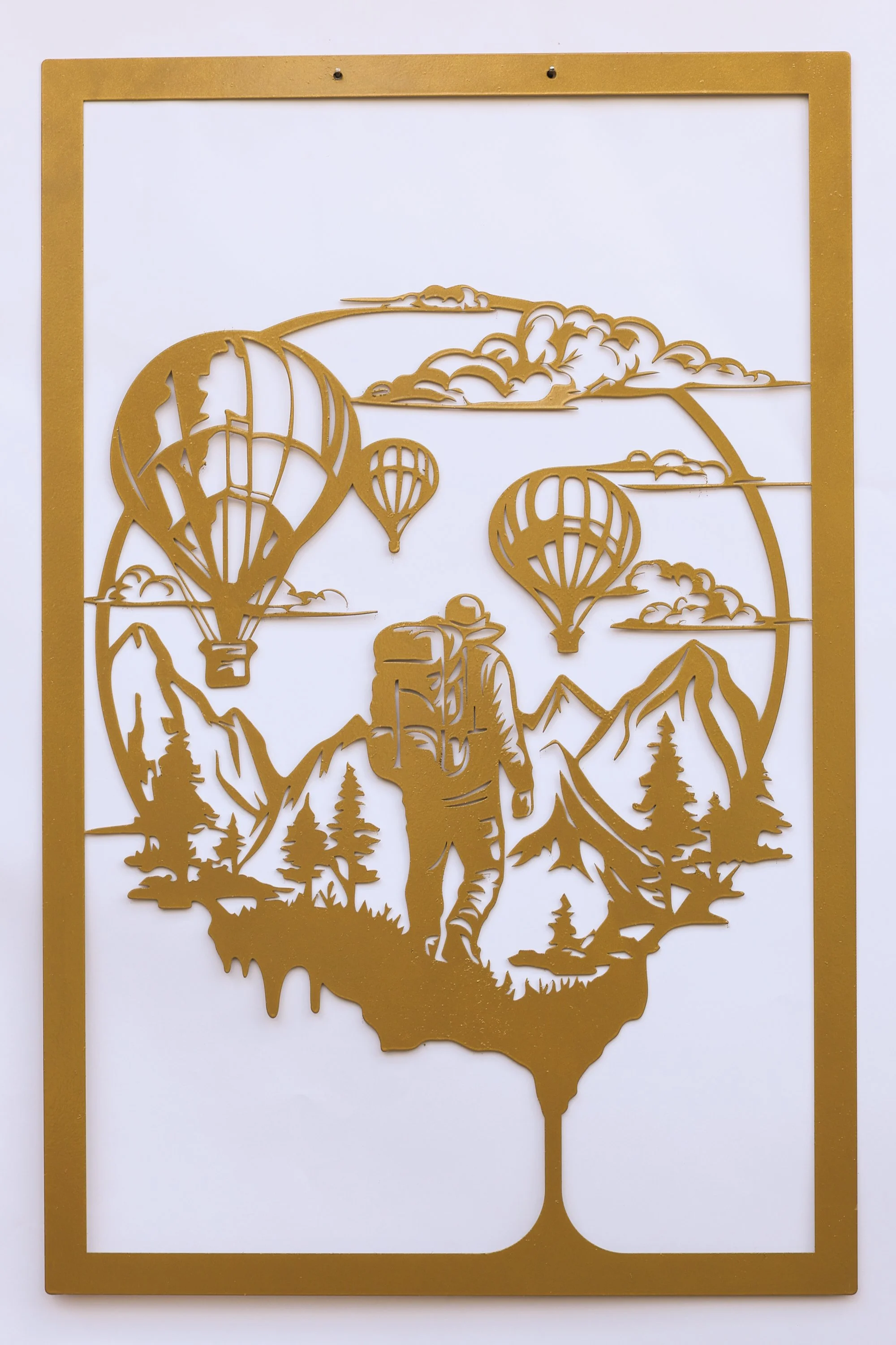 Metall Wandbild Berge & Heißluftballons – Abenteuerliche Wanddekoration