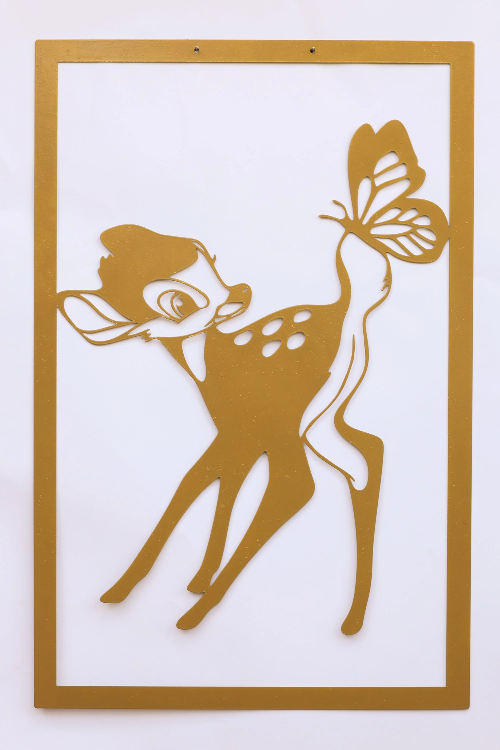 Reh Metall Wandbild – Süße Tier Wanddeko mit Schmetterling