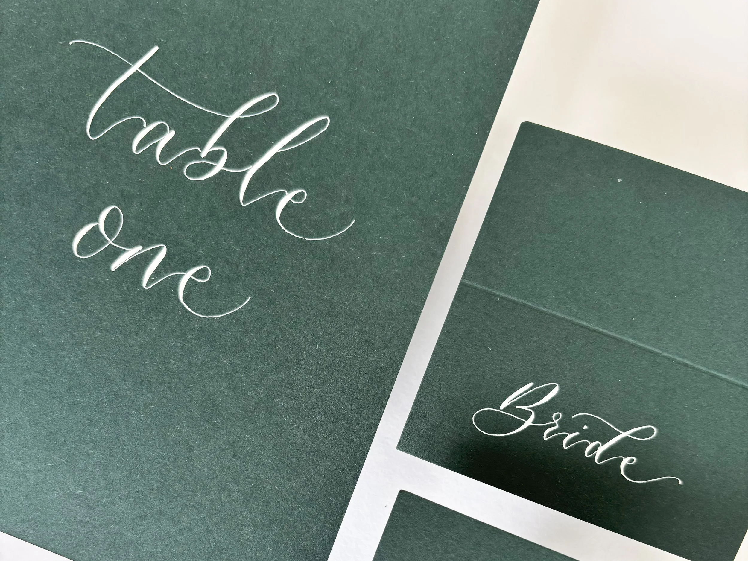 A5 table numbers finished in a beautiful gold ink. Handwritten in modern calligraphy.