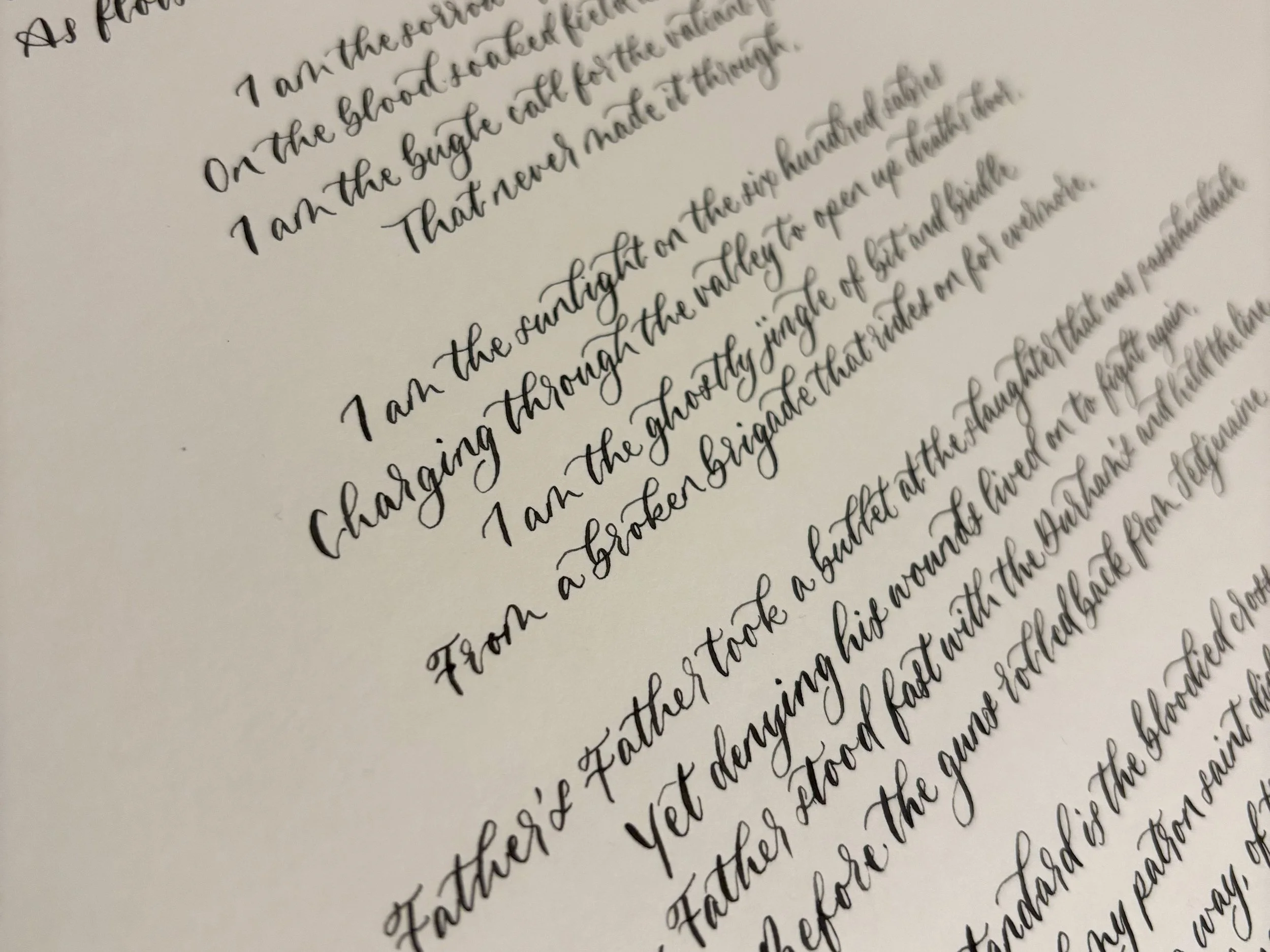 A4 or A3 wedding readings handwritten in modern calligraphy using a traditional nib and ink