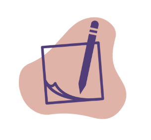 Post it with a pencil writing on it on a salmon colored blob background