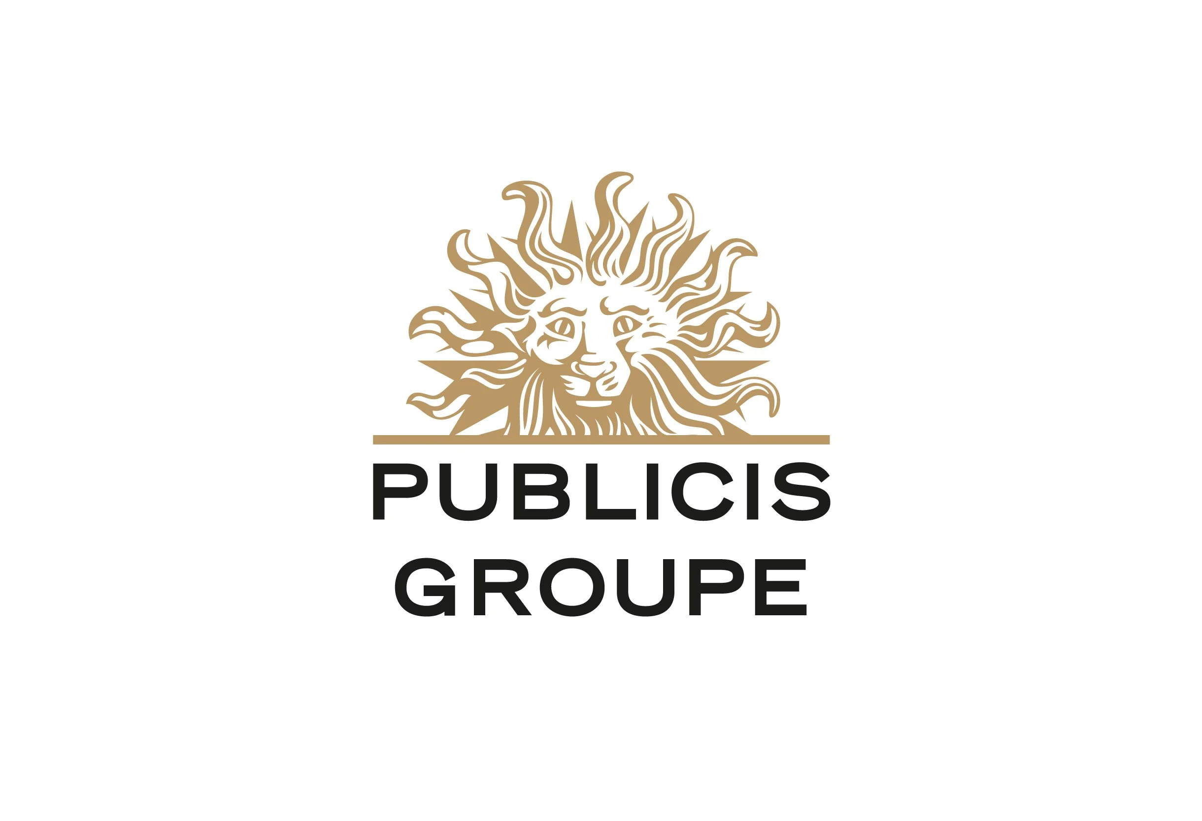 Logo of Publicis Groupe featuring a stylized lion's head with a mane resembling flames or flowing hair.