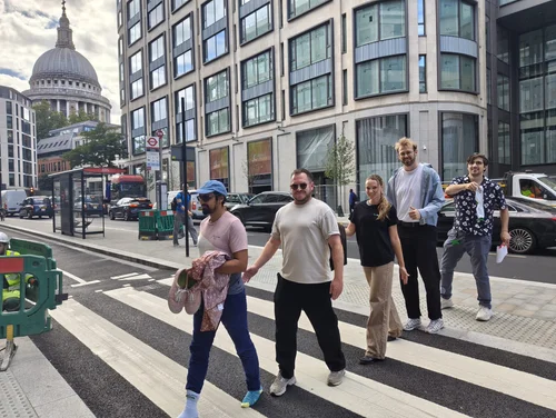 A team out on the streets during a London scavenger hunt