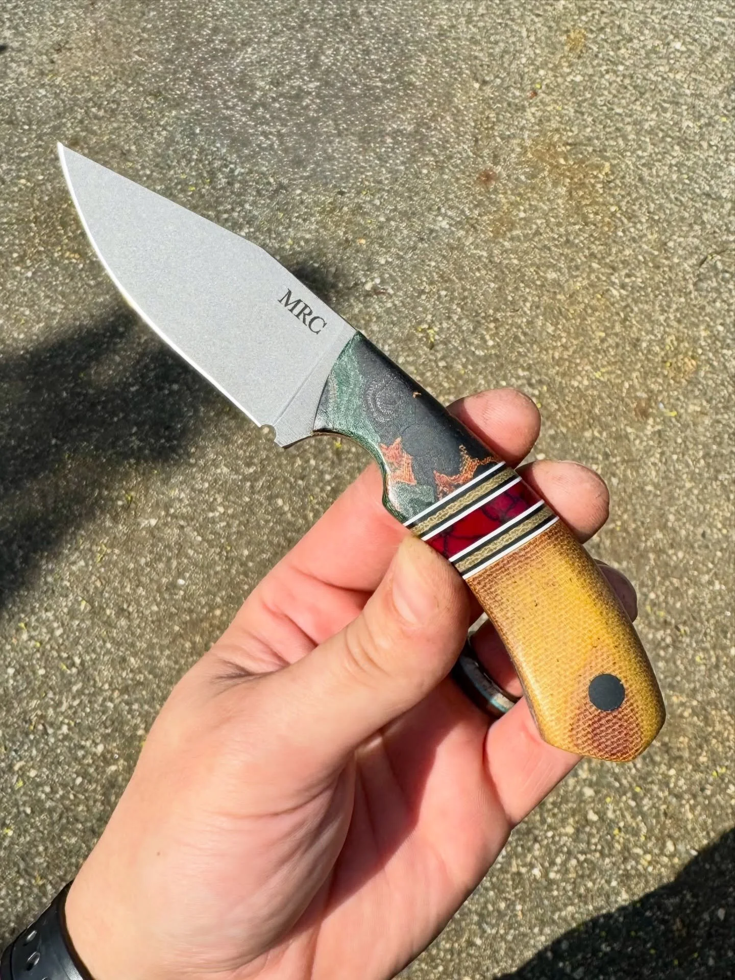 Another custom Emercy out the door!
.
Blasted and Tumbled Nitro-V Stainless from @nj_steelbaron 
Rag Micarta, Canvas Micarta, G10, TruStone, and Fiberglass Hardware from @makermaterialsupply 
.
This piece was a custom order and as such is not availab