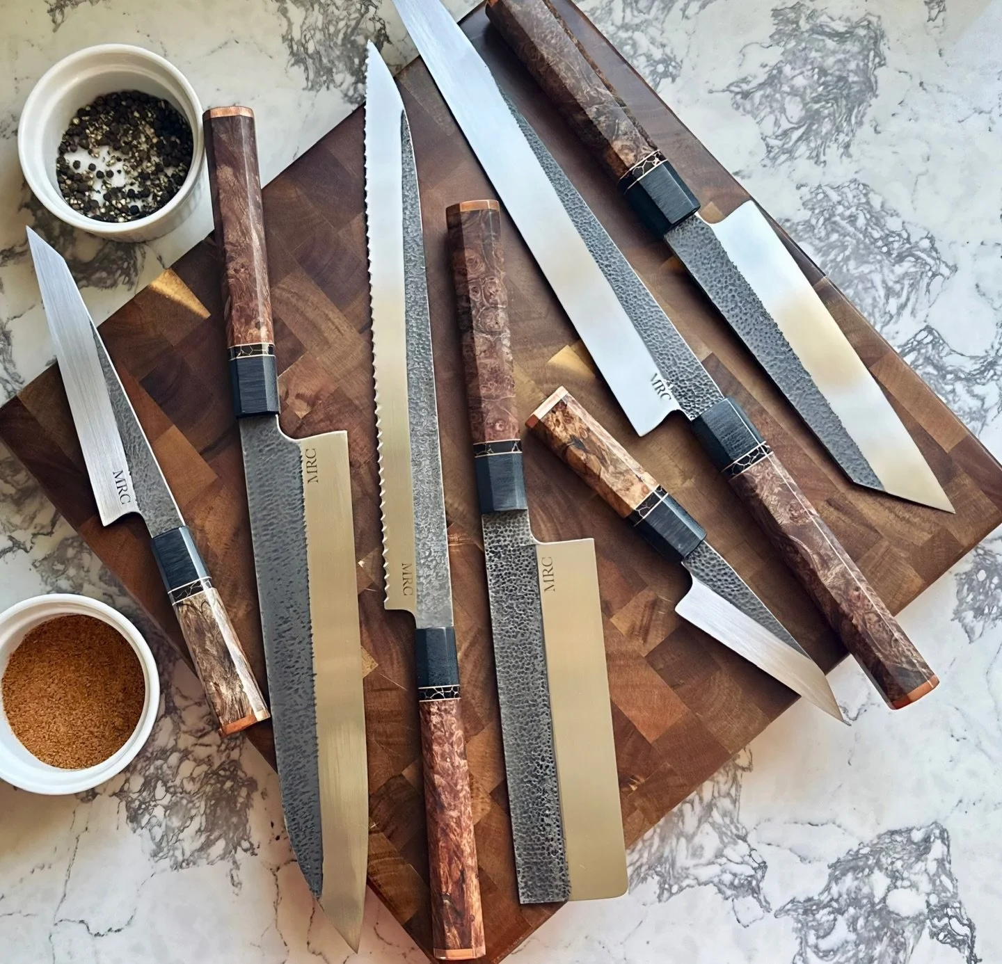 After months of work, this set is finally complete! I learned so many skills throughout the process and definitely had my patience tested. In the end I am very proud of what I&rsquo;ve created😎
.
ProCut High Carbon Steel from @popsknifesupply @knife