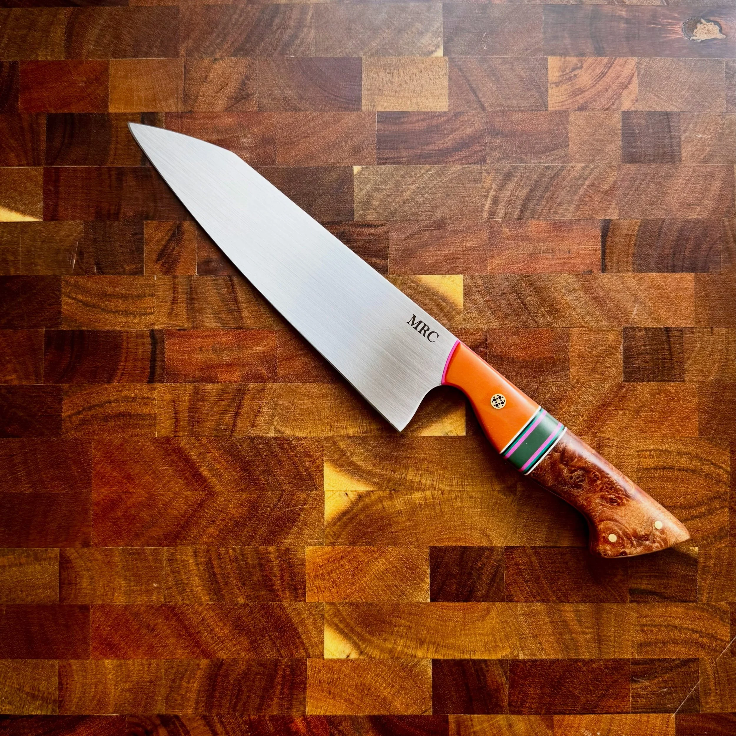 A recent Gyuto that has already found its new home☺️ don&rsquo;t worry I plan on finishing up a bunch of culinary knives over the next few weeks
.
Nitro-V Stainless Steel from @nj_steelbaron 
G10, Paper Micarta, and Hardware from @makermaterialsupply
