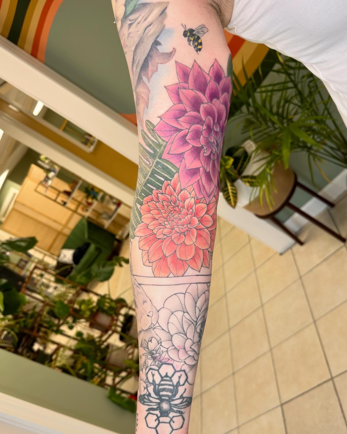 Photos aren&rsquo;t the beeeest but I loved this half black and grey, half color sleeve I finished this summer so I had to post 
&bull;
&bull;
&bull;
@frogandferntattoo 
#tattoo#sleeve#tattooer#tattooartist#maine#mainetattooer#mainetattooartist#love#