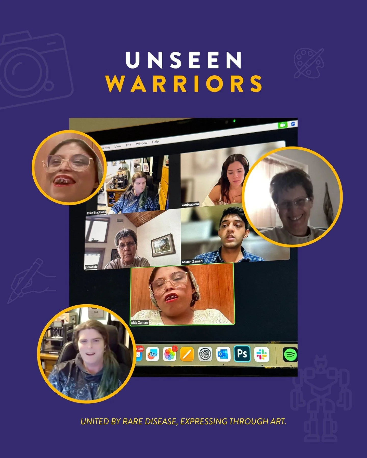 This is our amazing team &mdash; Elsie, Joni, Eda, and Aida &mdash; during one of our Zoom calls where we shared art, visions, and finally agreed on what our piece will be.

We're so excited to be part of the NIH Rare Disease Art Challenge, using our