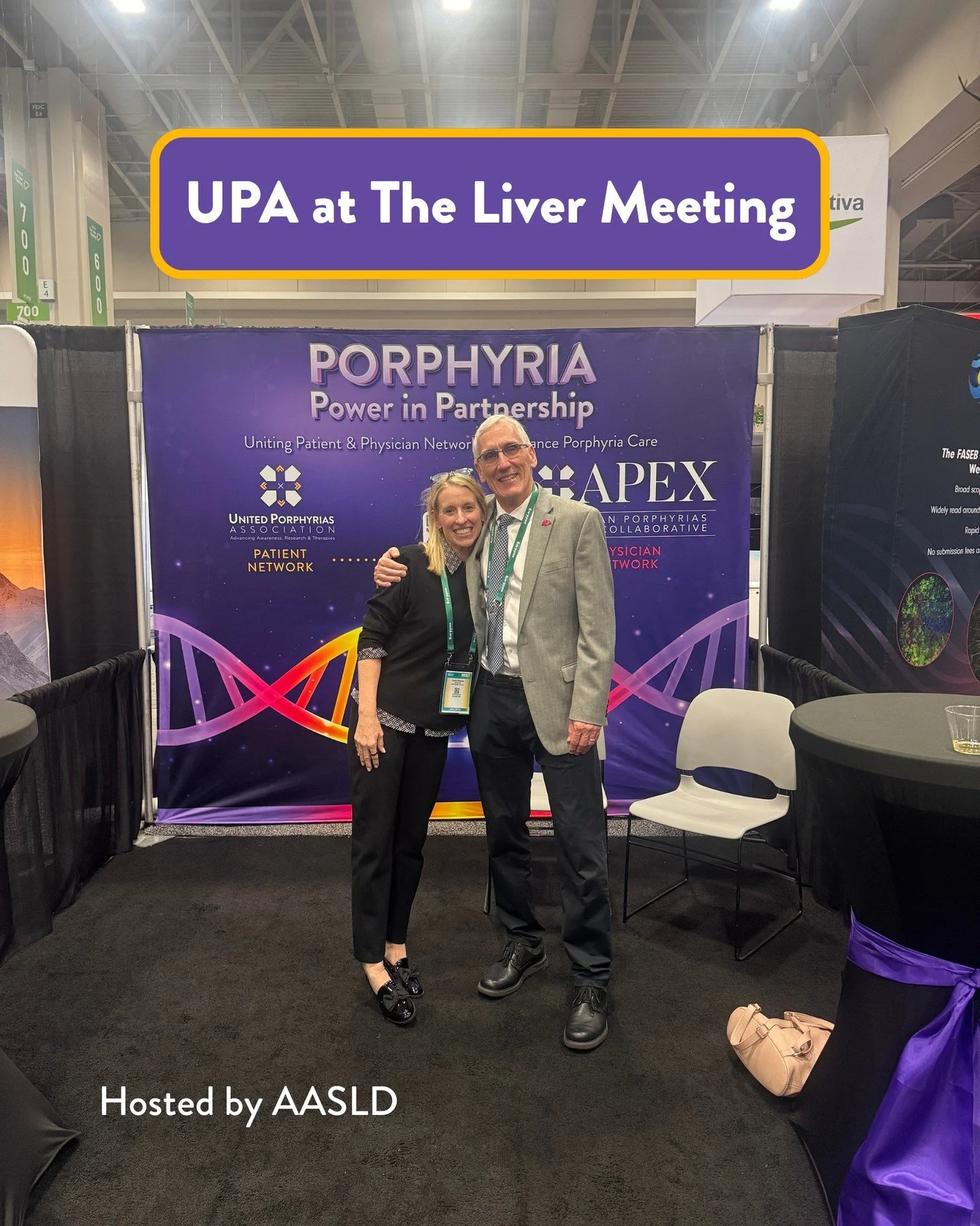 UPA was proud to be present at The Liver Meeting hosted by AASLD, alongside our President, Kristen Wheeden.
Raising porphyria awareness and connecting with liver experts from around the world. Because collaboration is key in rare disease care 💜🩺 

