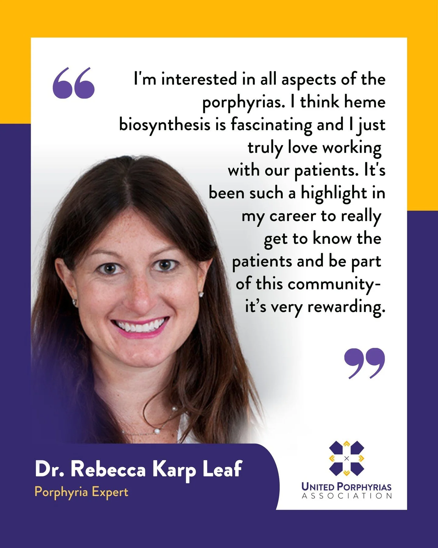 You&rsquo;ve probably seen her before, and for good reason 💜 Today we&rsquo;re honored to spotlight Dr. Rebecca Karp Leaf, classical hematologist and co-director of the Mass General Porphyria Center in Boston.

Dr. Karp Leaf has dedicated her career