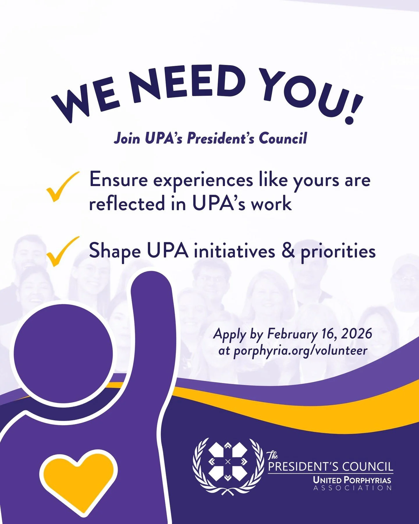 Join UPA&rsquo;s President&rsquo;s Council! ✨ The President&rsquo;s Council is expanding, and we&rsquo;re inviting people living with porphyria, caregivers, and advocates to help shape the future of our community.

This advisory group plays a key rol
