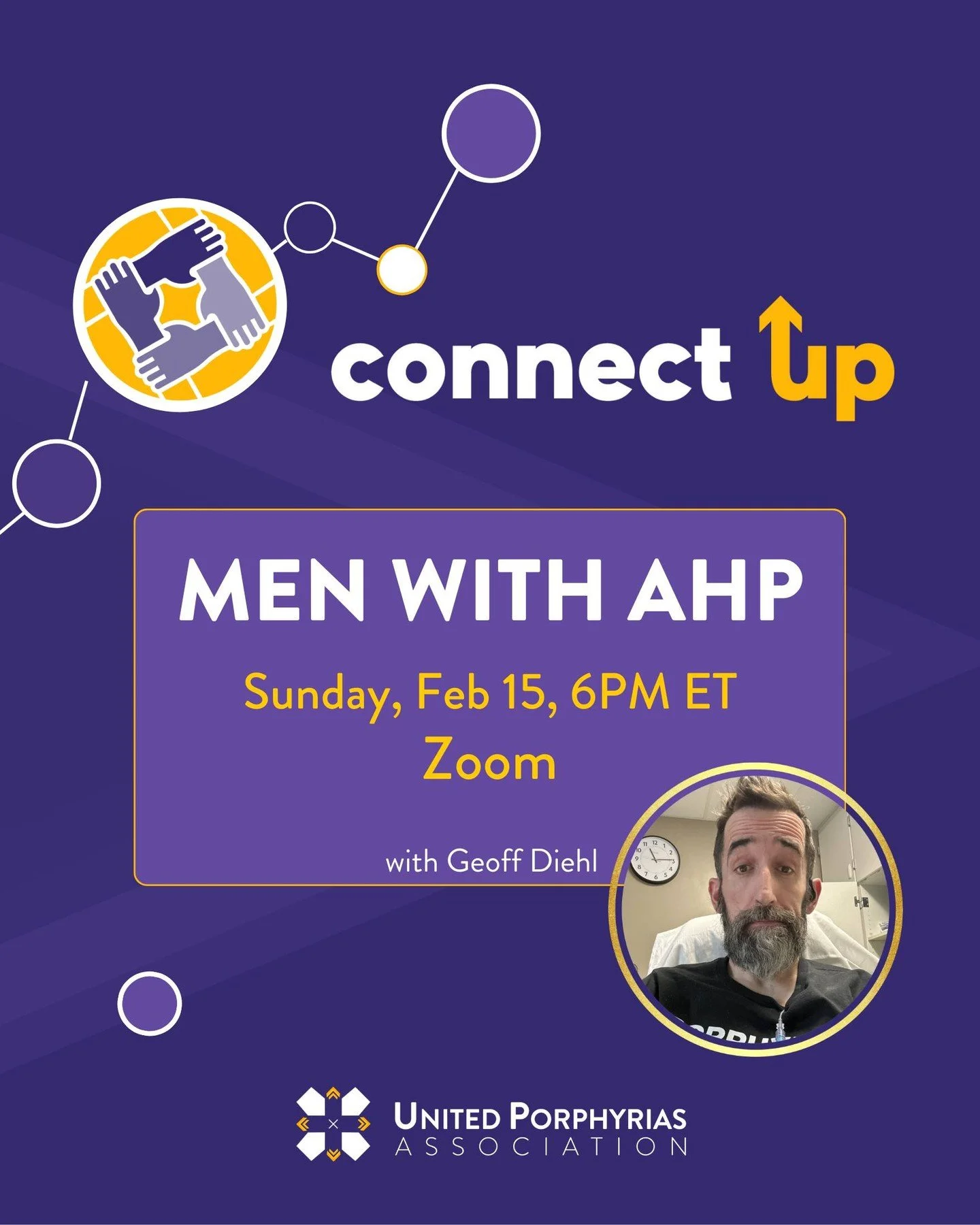 This Sunday, we&rsquo;re hosting a ConnectUp specifically for men living with Acute Hepatic Porphyria (AHP), a safe, confidential space to connect with others who understand what life with AHP can look like.

The meeting will be moderated by Geoff, w