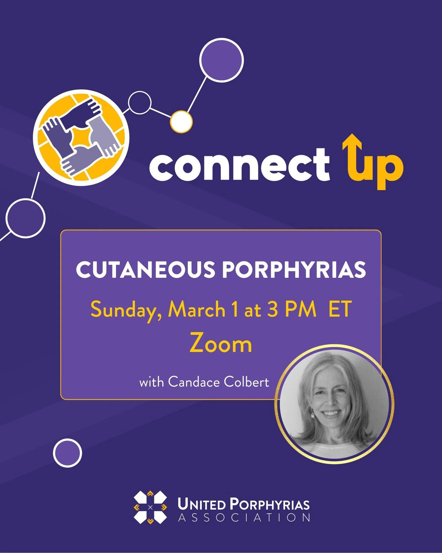 Join us this Sunday, March 1 at 3:00 PM ET for our ConnectUp dedicated to those living with cutaneous porphyrias.

As usual, moderated by the amazing Candace, this is a supportive space to share experiences, ask questions, and connect with others who
