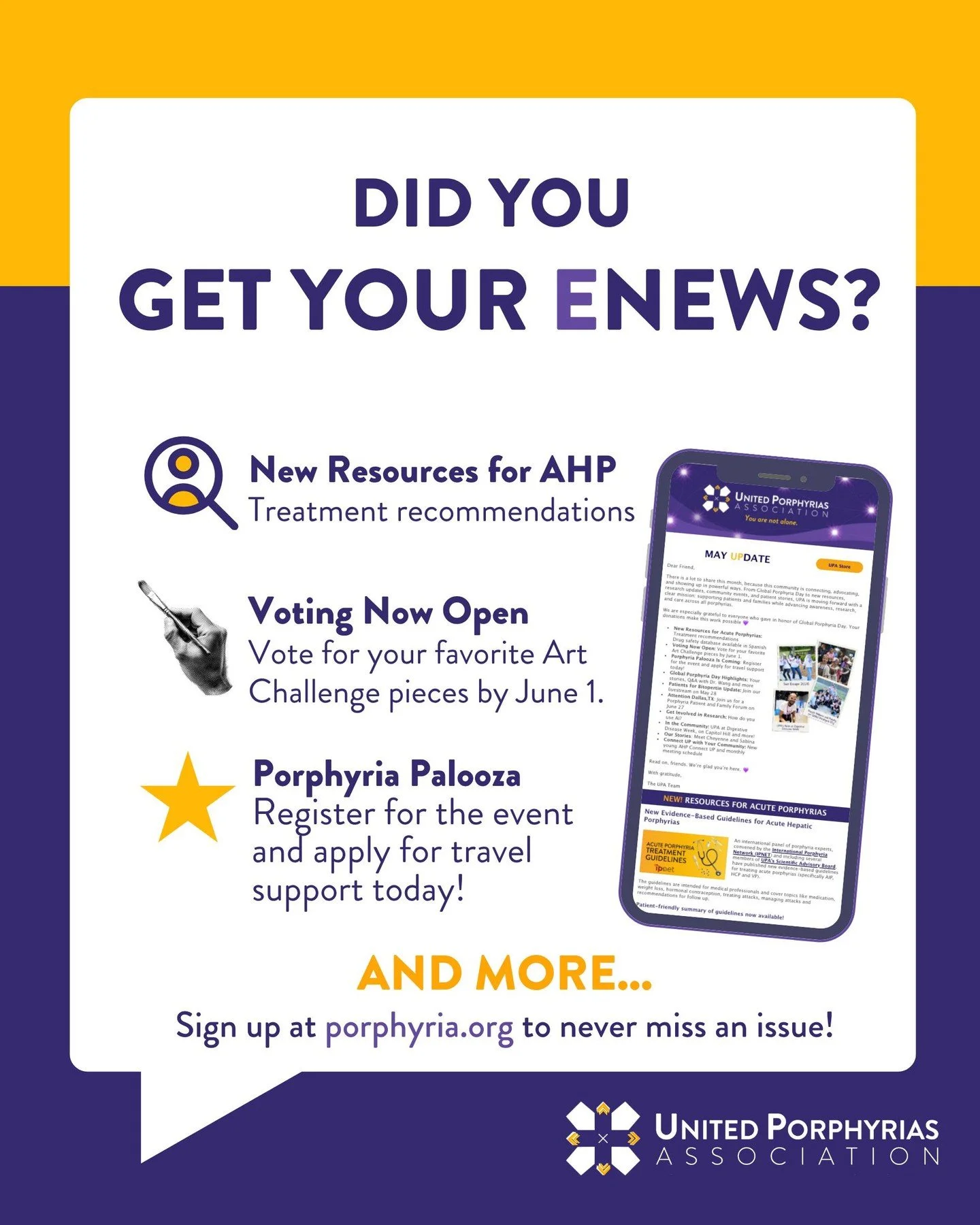 Our May eNews is here 👀✨ This month is full of powerful moments from across the porphyria community, from #GlobalPorphyriaDay highlights and advocacy on Capitol Hill, to research updates, new resources, patient stories, Porphyria Palooza, and ways t
