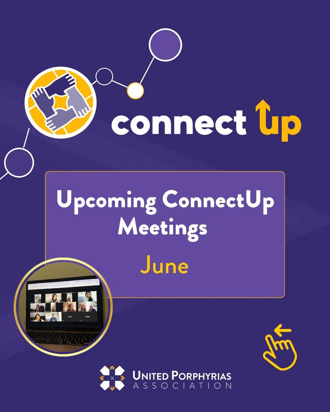 June ConnectUPs are here! 🤝 No matter where you are in your porphyria journey, there is a place for you in our community.

We hope you&rsquo;ll join us for meaningful conversations with people who truly understand.

👉 Register for any of our June C