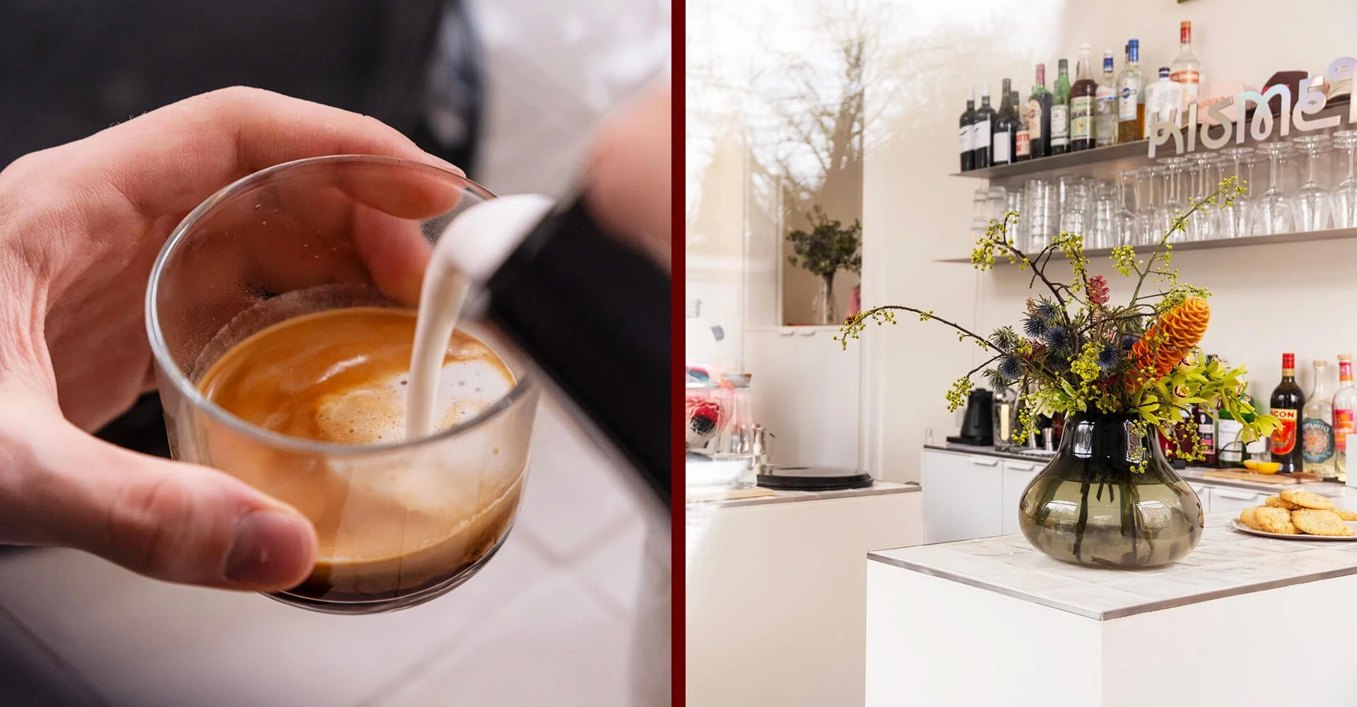 Specialty coffee being prepared in the light-filled bistro at KISMET.
