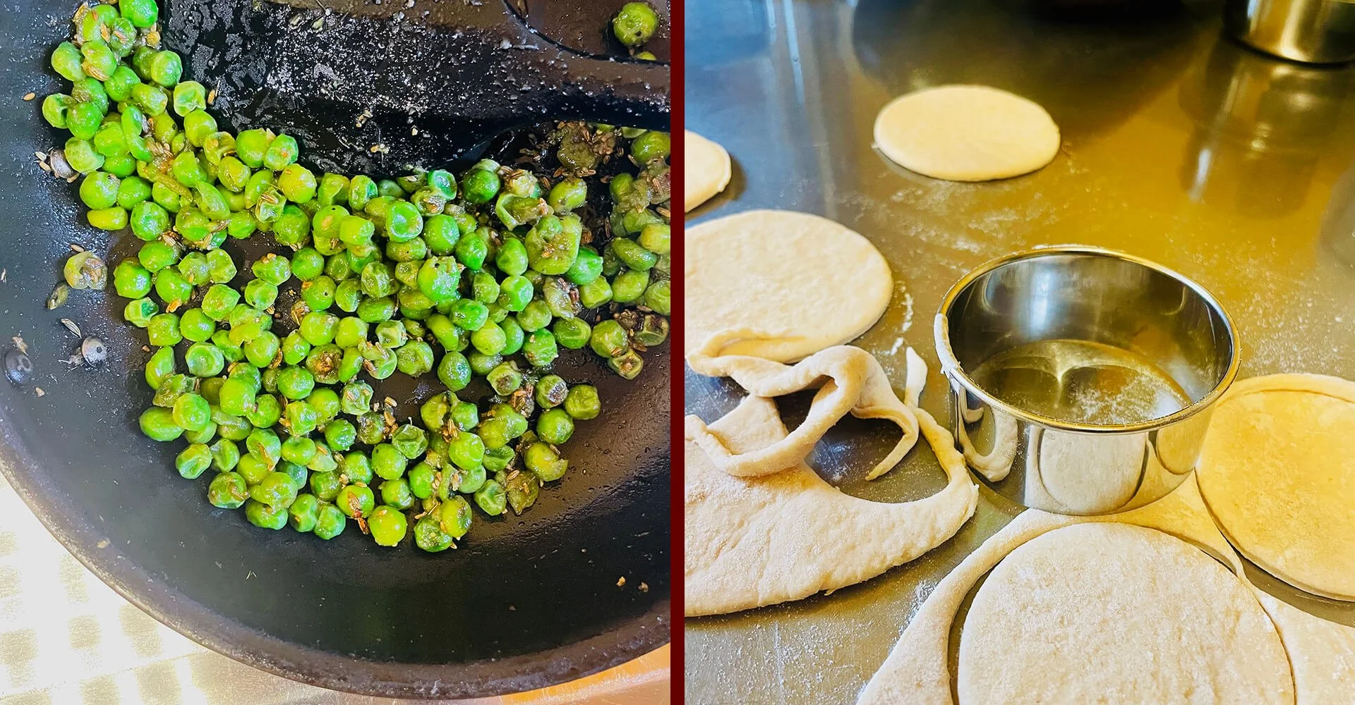 Fresh peas and dough being prepared in the KISMET kitchen.