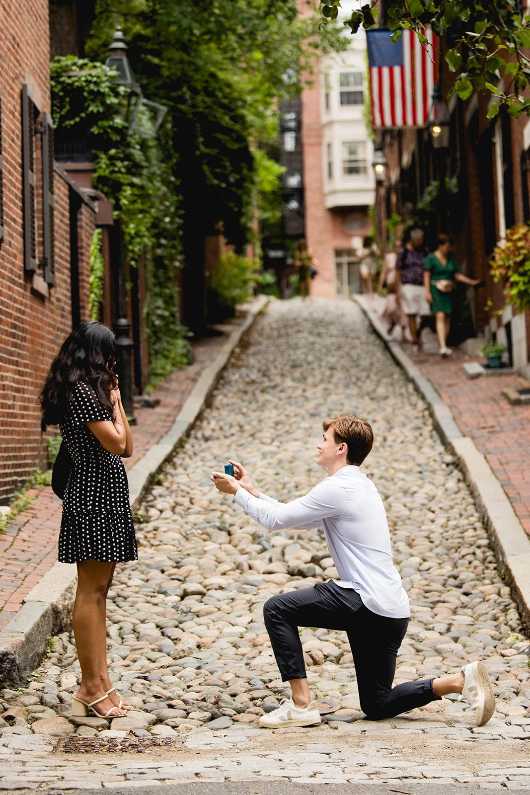 Proposal Beacon Hill engagement photographer Boston Sister City Photography