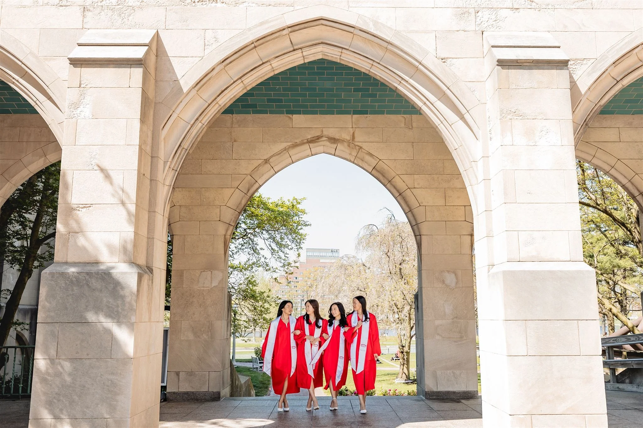 Editorial-style graduation portraits with friends in Boston