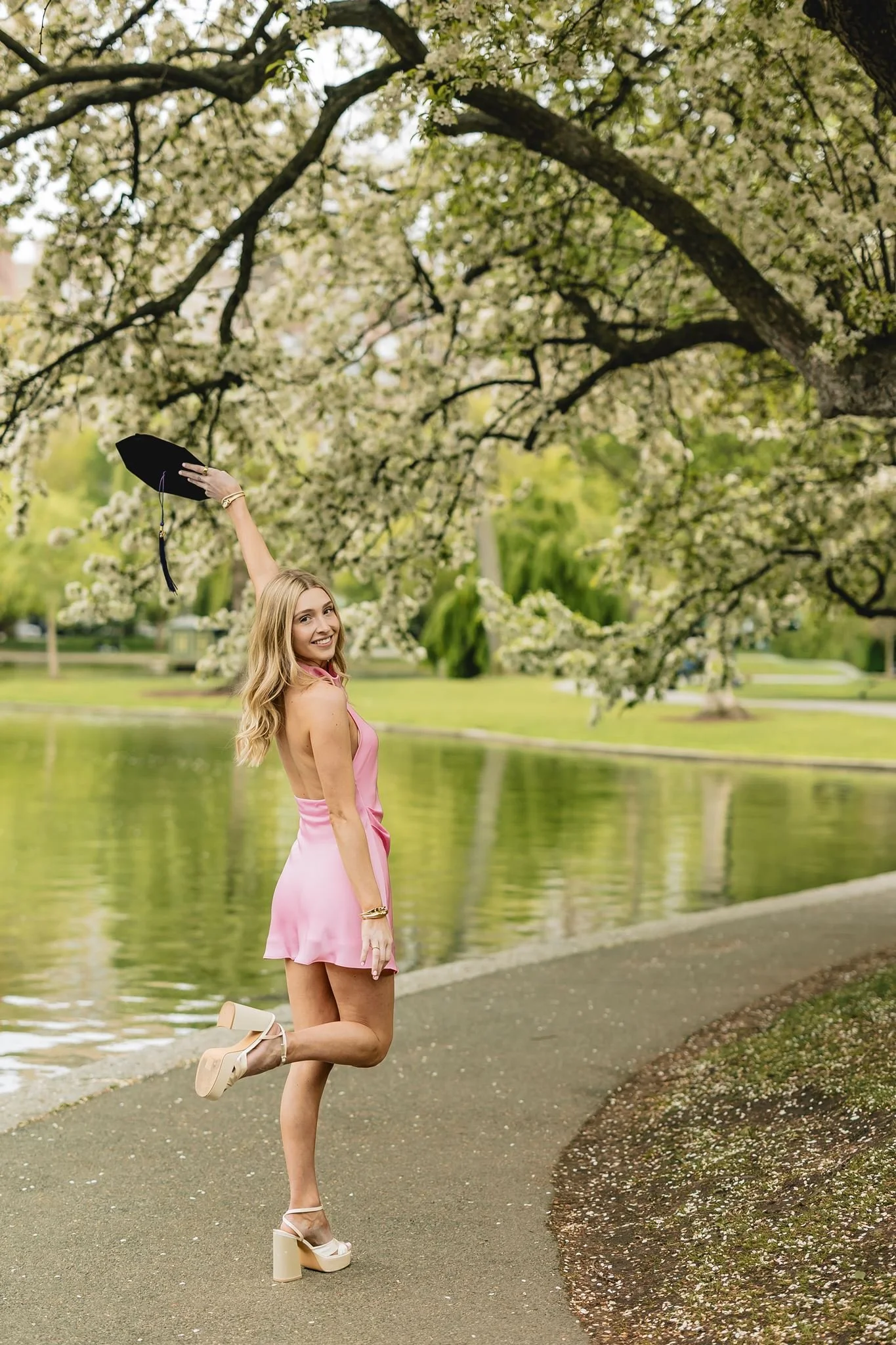 Graduation portraits by the waterfront in Boston during spring