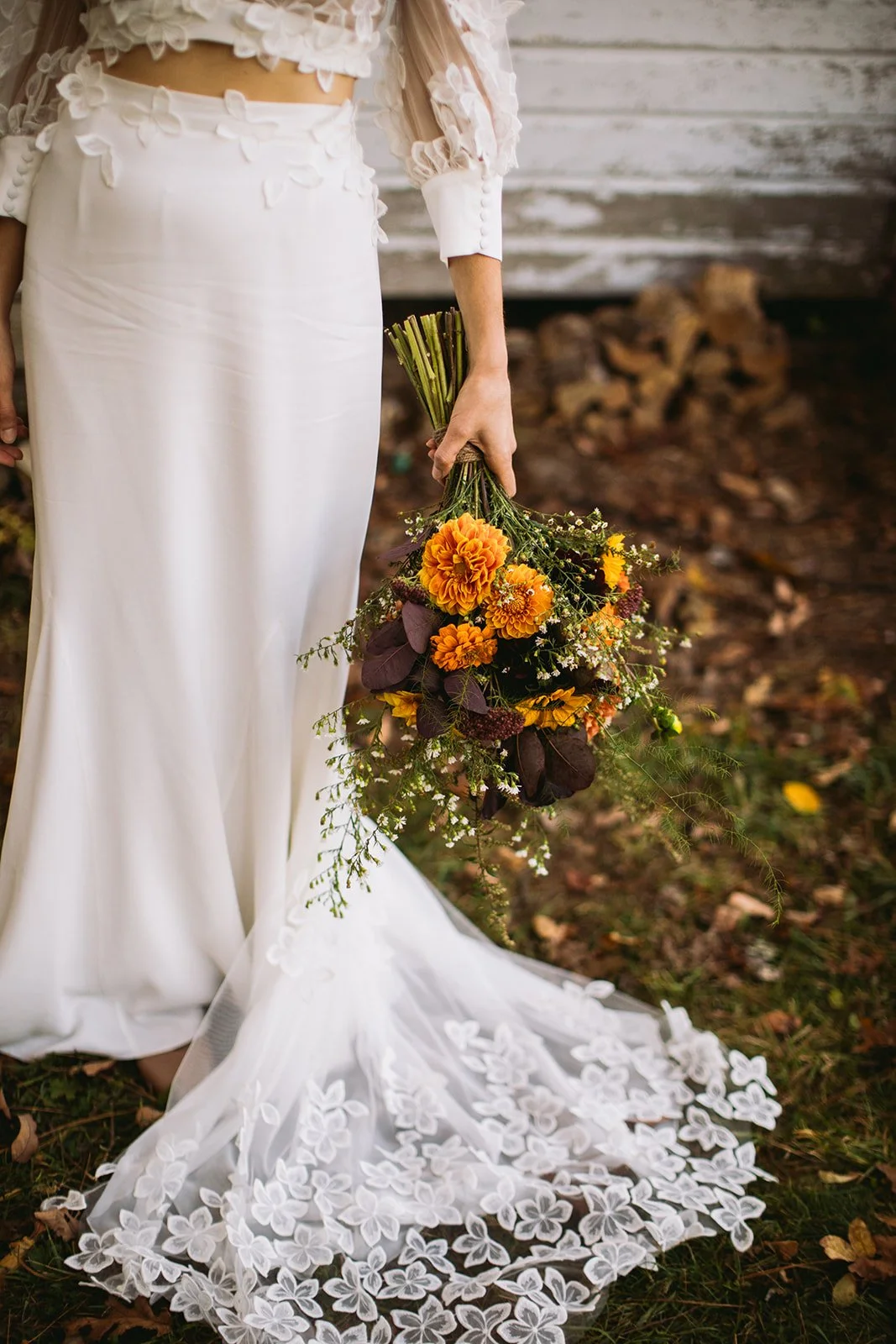Intimate New England backyard wedding couple portraits