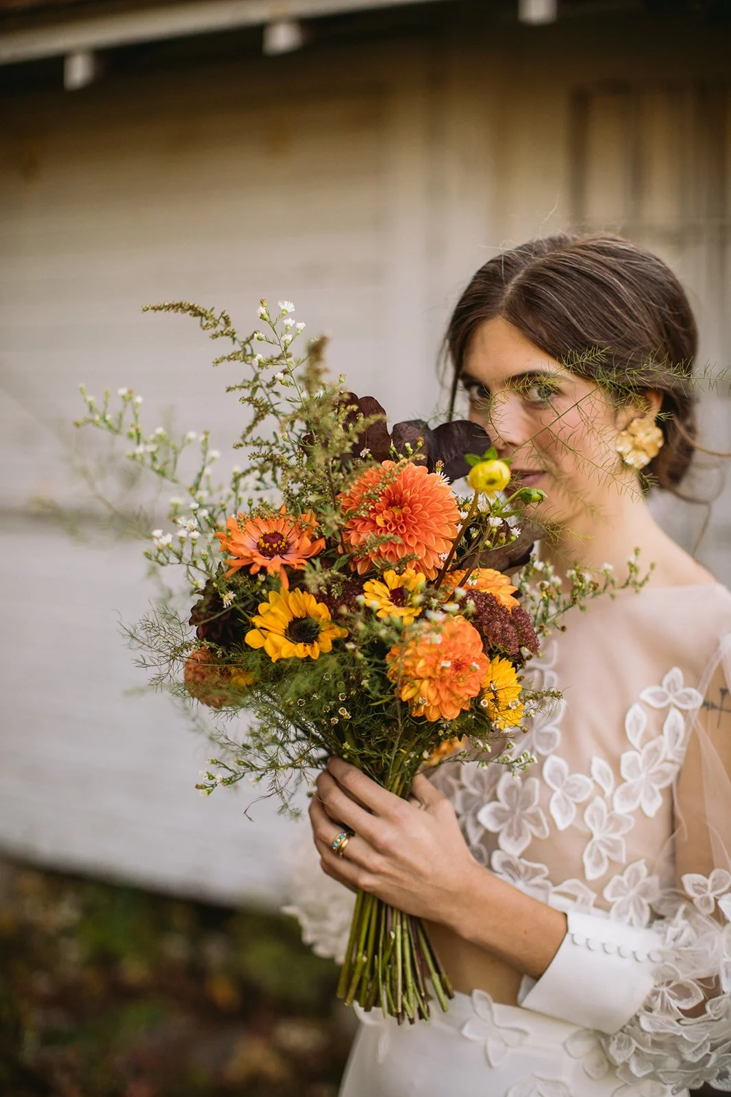 Intimate New England backyard wedding couple portraits